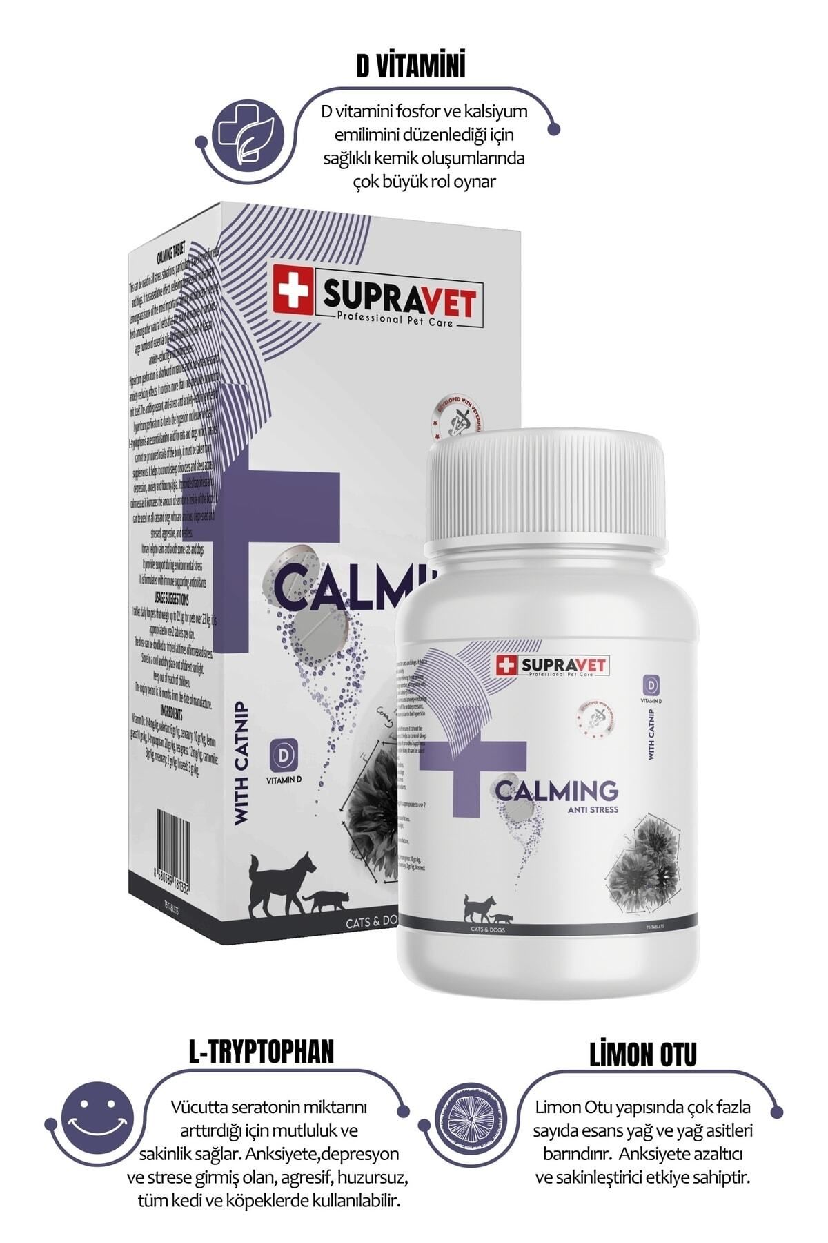 Supravet Kedi Ve Köpekler Için Sakinleştirici Calming Tablet + Vitamin D ( 75 Tablet )