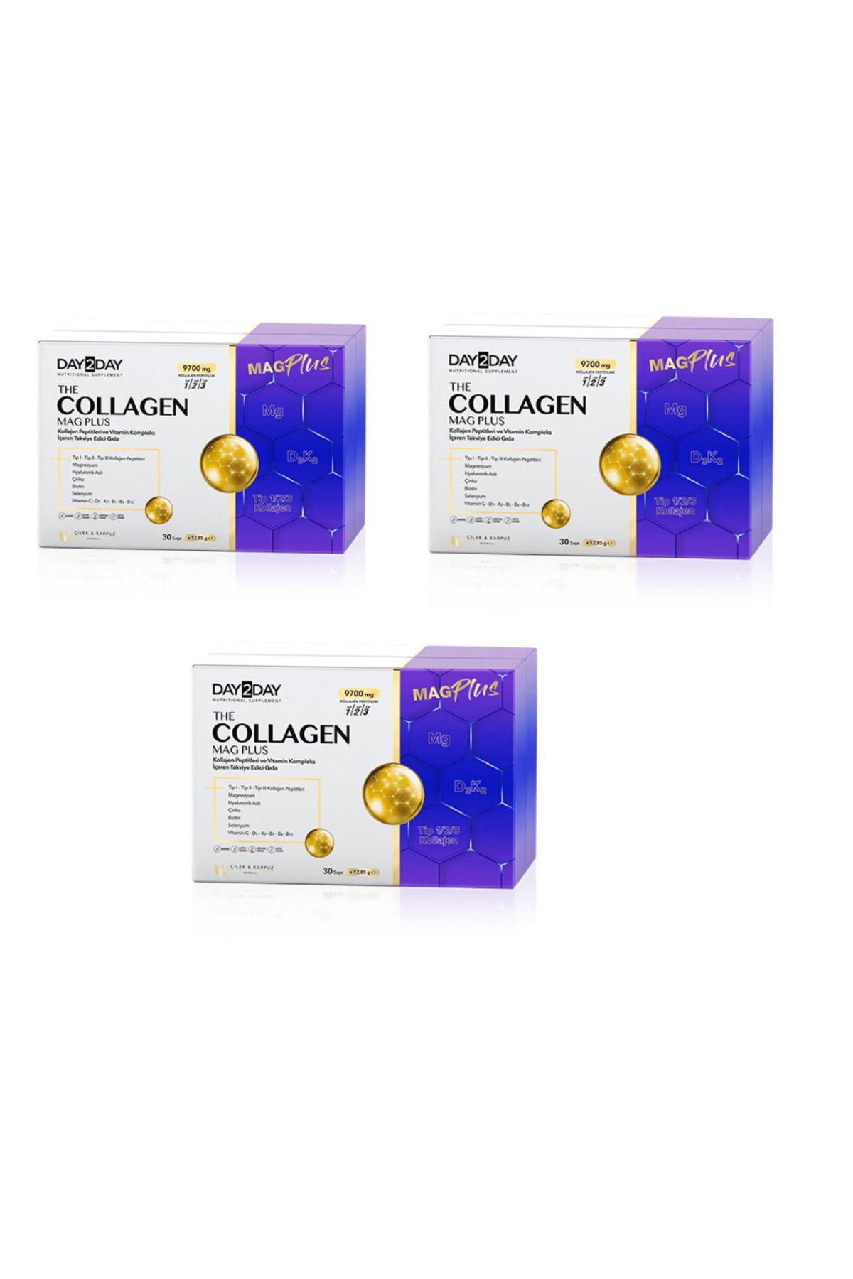 DAY2DAY Collagen Mag Plus Çilek Karpuz Aromalı 30 Saşe 3'lü