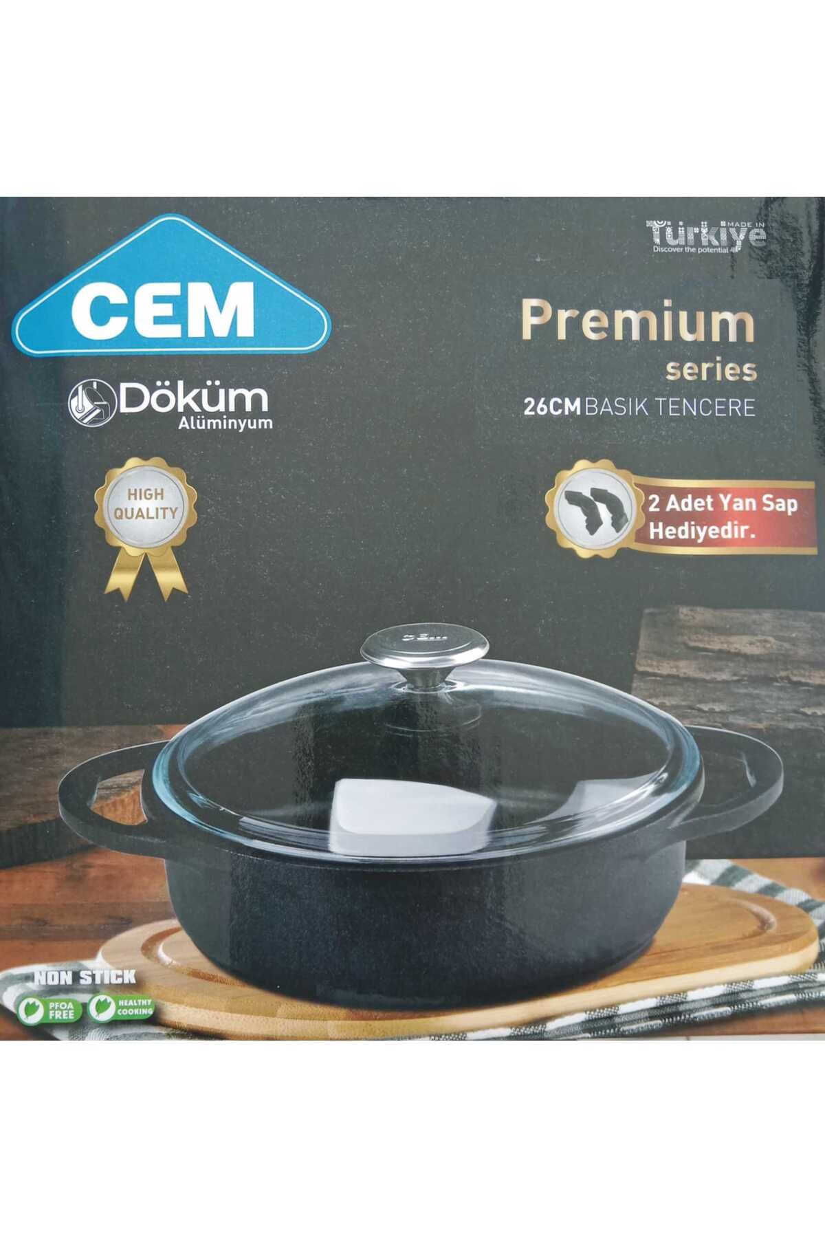 Cem Premium Serisi 26 cm Alüminyum Döküm Basık (Karnıyarık) Tencere Kutulu