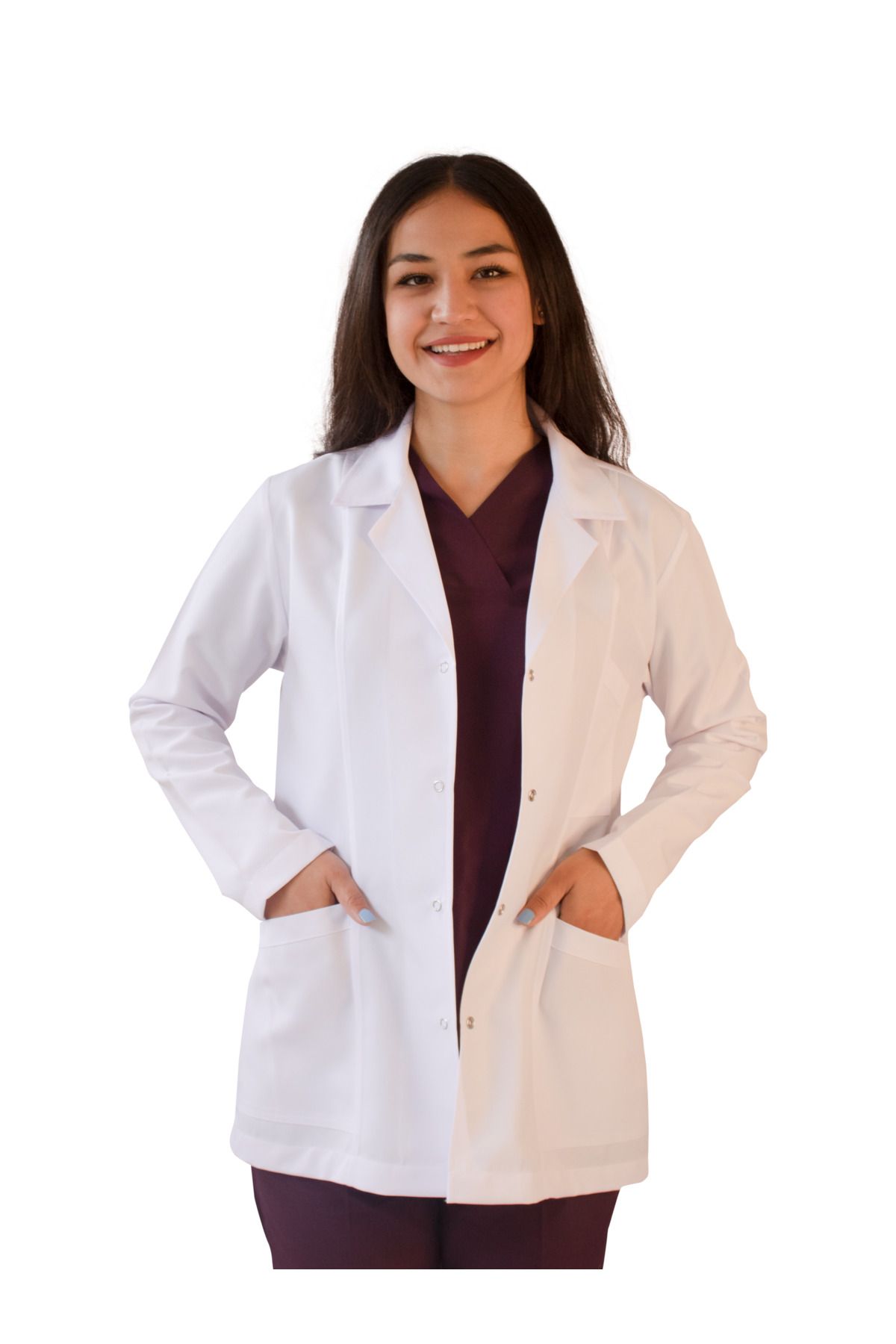 VAYVAYLI Gömlek Yaka Ceket Boy Beyaz Kadın Doktor Öğretmen Laboratuvar Önlüğü