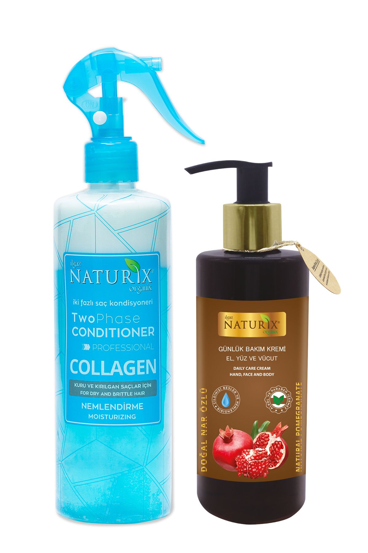 Naturix Collagen Fön Suyu Iki Fazlı Sıvı Saç Kremi 400 Ml + Nar Meyve Özlü El Yüz Vücut Bakım Kremi 250ml