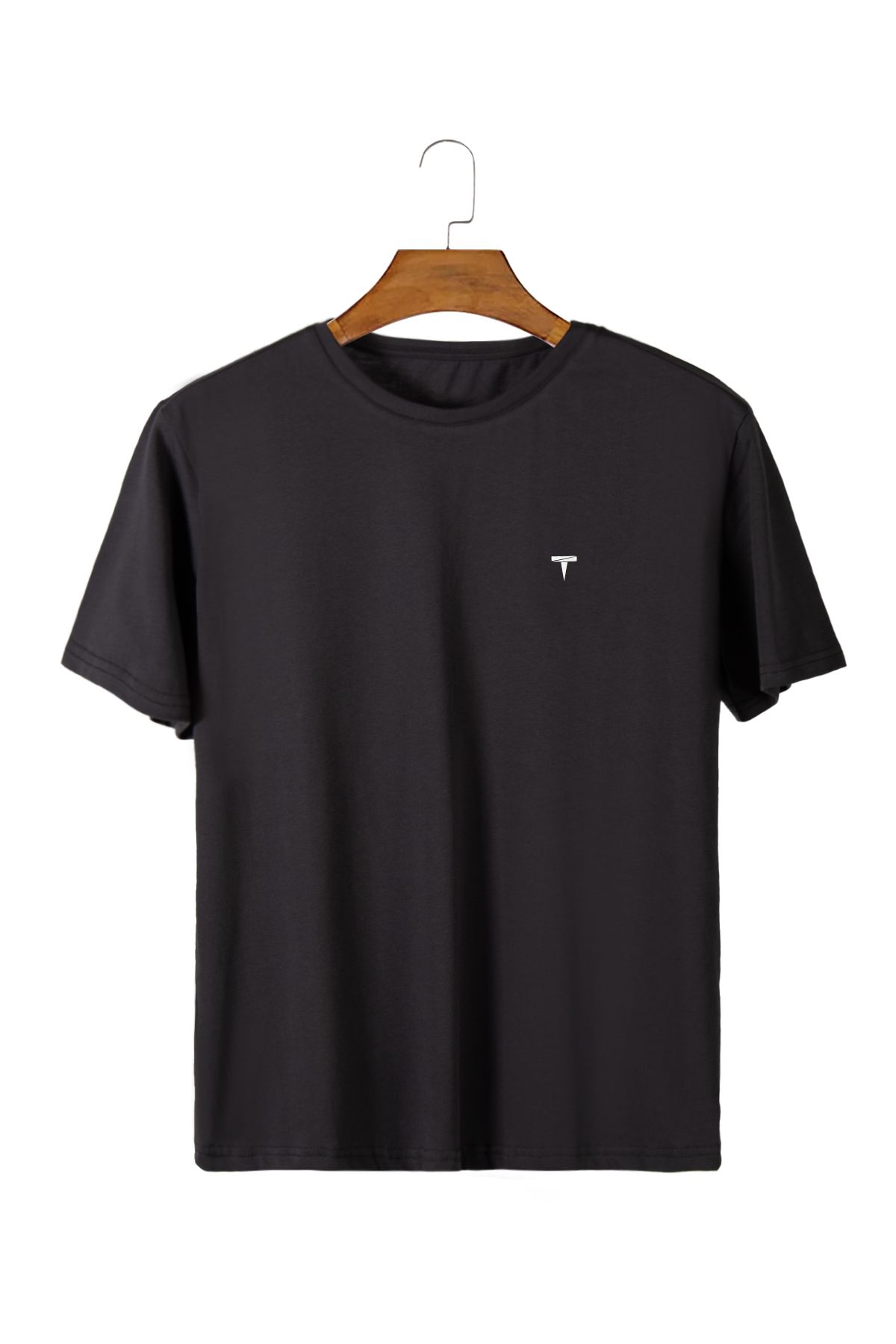 Terapi Men Unisex Antrasit Önü Logo Baskılı Bisiklet Yaka Oversize Kalıp Basic Pamuklu T-Shirt