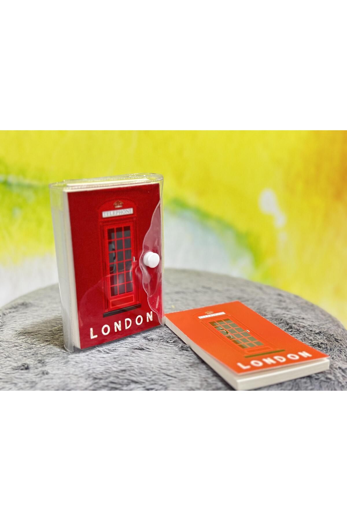 Hayveys Şeffaf Kapaklı London Kırmızı 3'Lü Mini Boy Çizgili Not Defteri Çanta İçi Defter