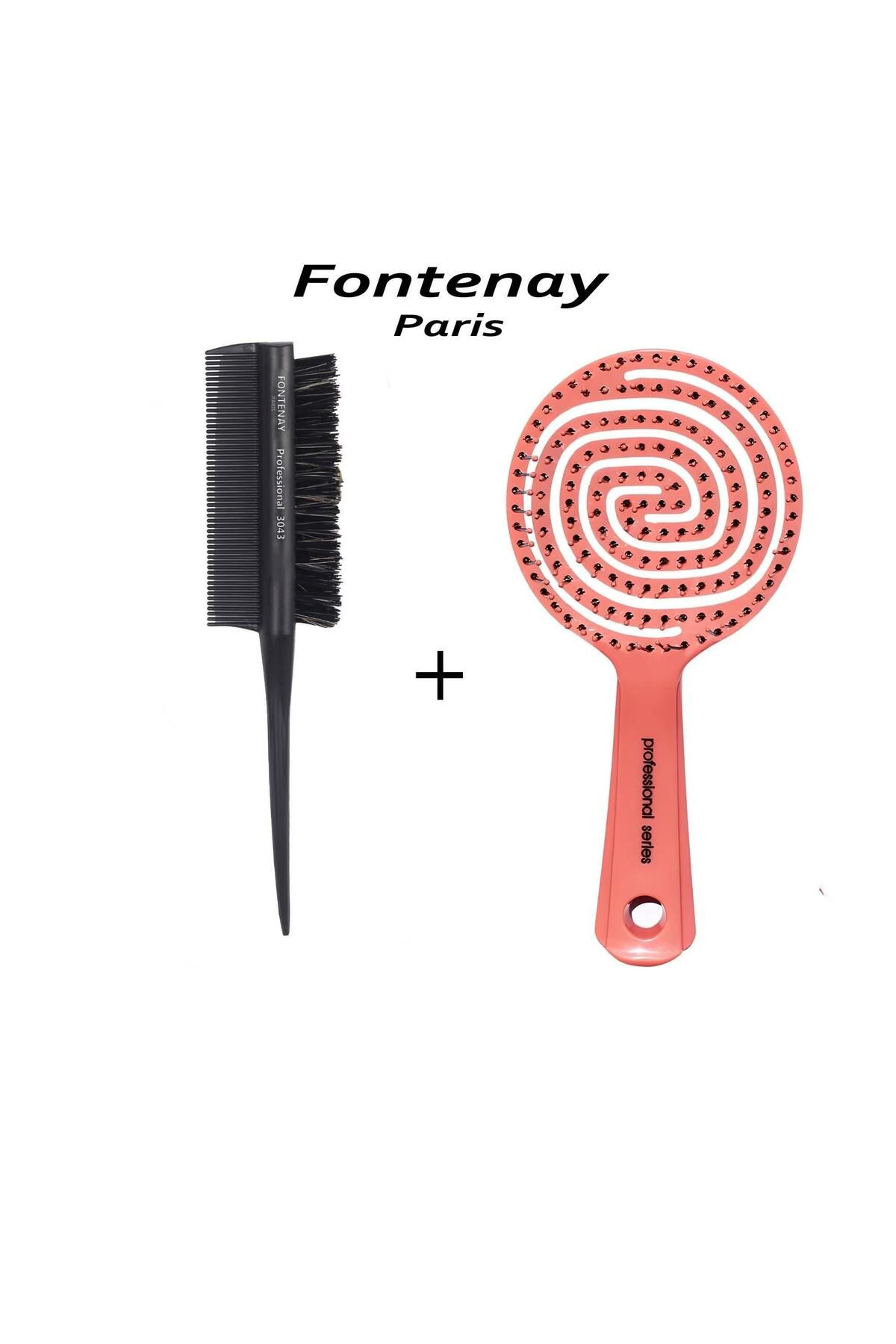 Fontenay Profesyonel Topuz Fırçası Krepe Şiş Tarak 3 In 1 3043 + 3 Boyutlu Açma Saç Fırçası 2'Li Set