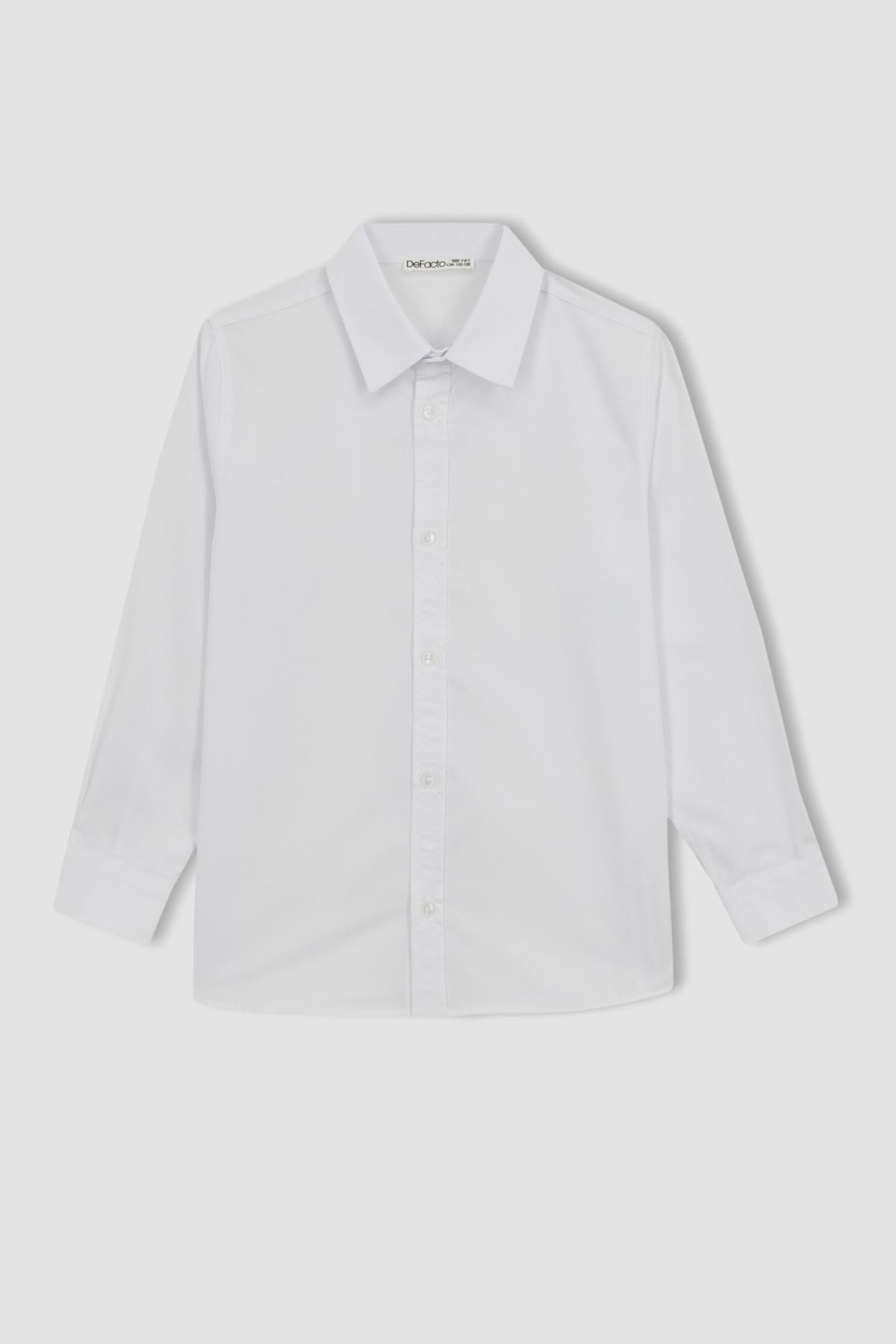 Defacto Erkek Çocuk Beyaz Keten Görünümlü Uzun Kollu Okul Gömleği