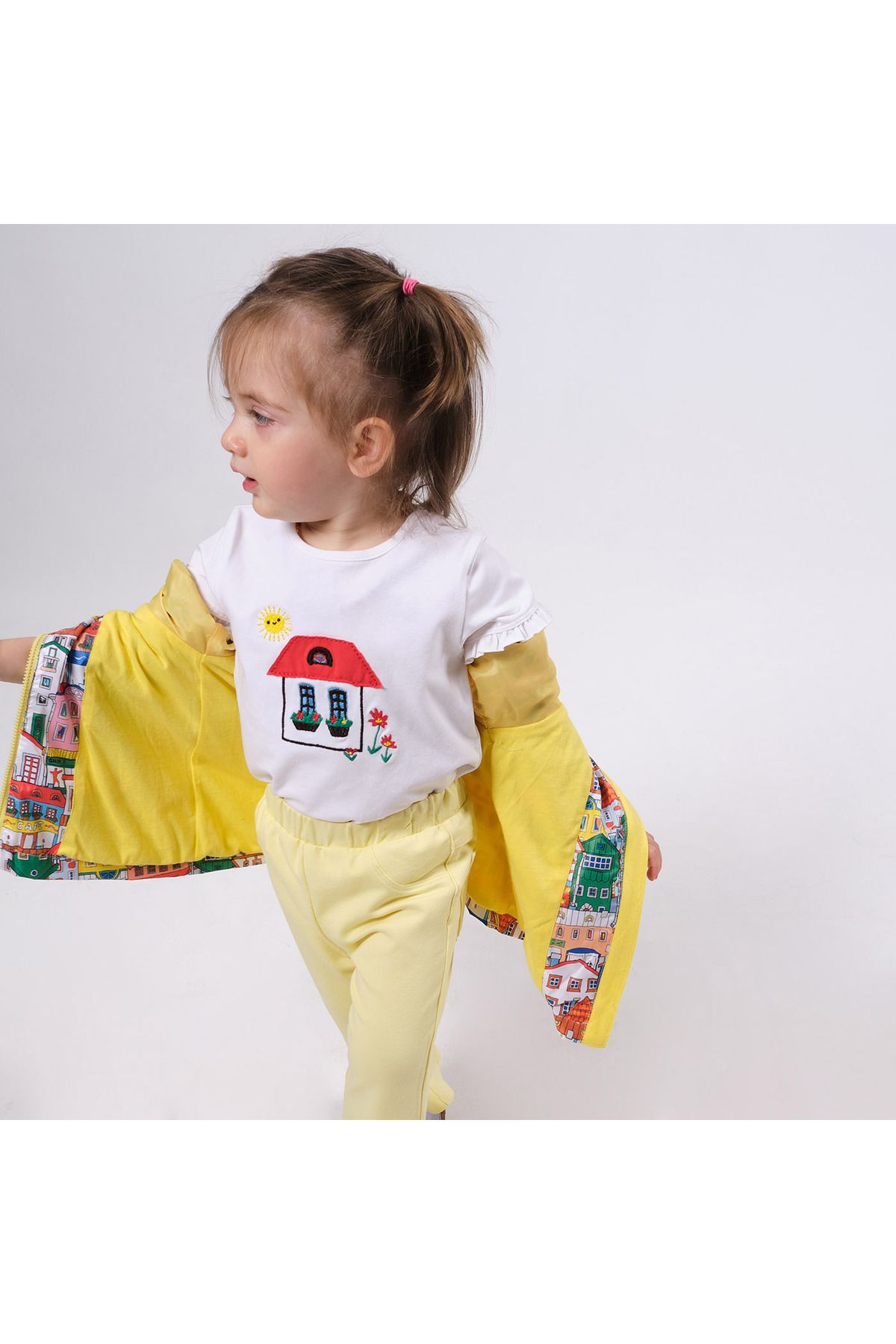 Panço Kız Bebek Fırfırlı Baskılı Kısa Kollu T-shirt