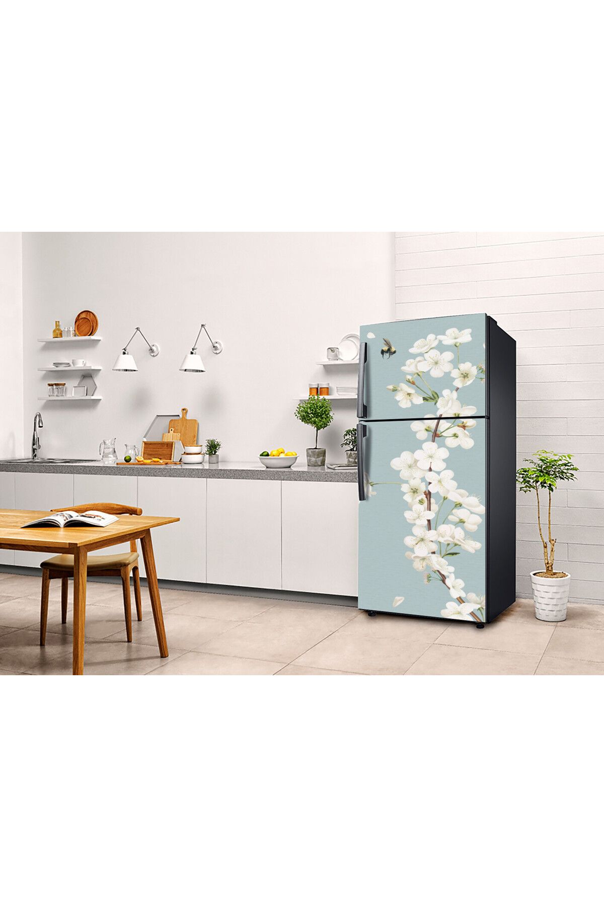 çizmeli Buzdolabı Kaplama Sticker & Beyaz Eşya Yapışkanlı Folyo Kaplama Sticker (75X200CM)
