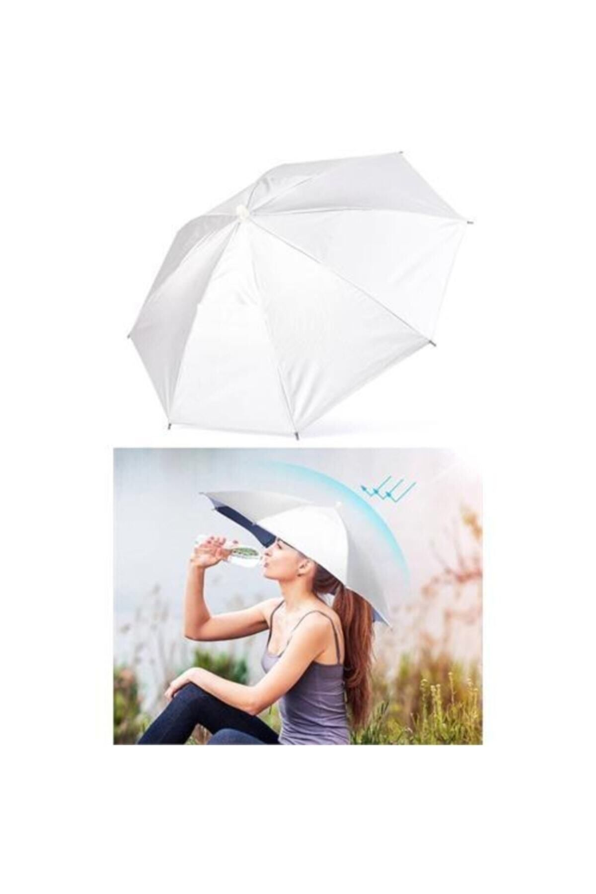 ELEVEN MARKETS Beyaz Lastikli Plaj Yazlık Kafa Şemsiyesi Güneşten Korunmak Için Şapka Şemsiye Güneş Koruyucu