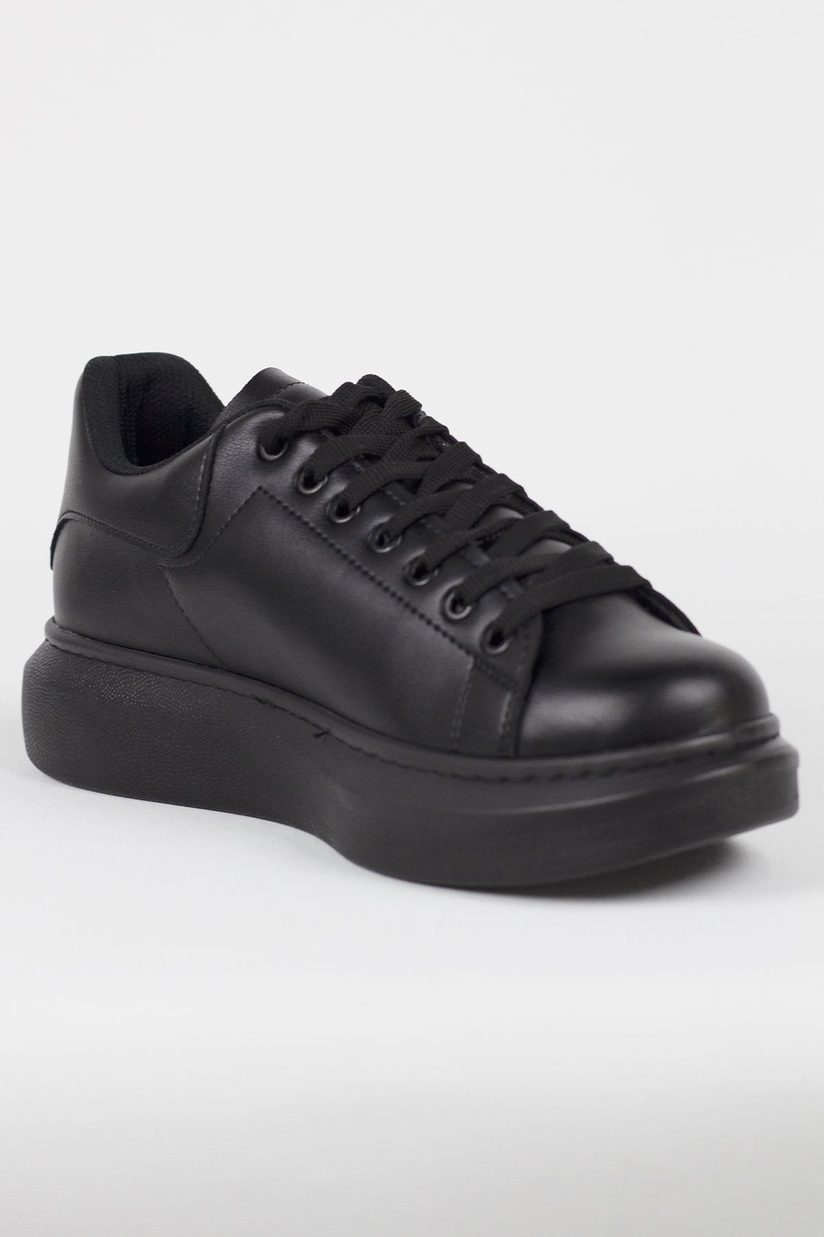 Rainon Store Siyah Deri Bağcıklı Yüksek Tabanlı Erkek Sneaker