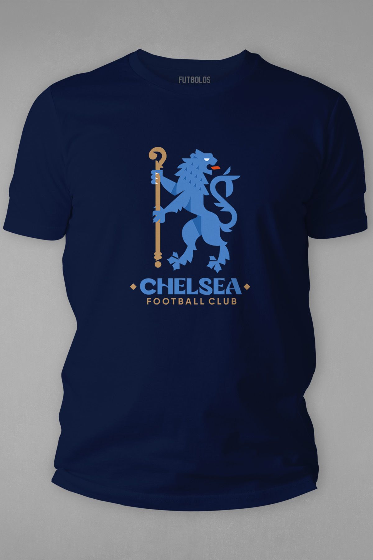 Futbolos Chelsea Lion Baskılı Bisiklet Yaka Lacivert Erkek Tişört