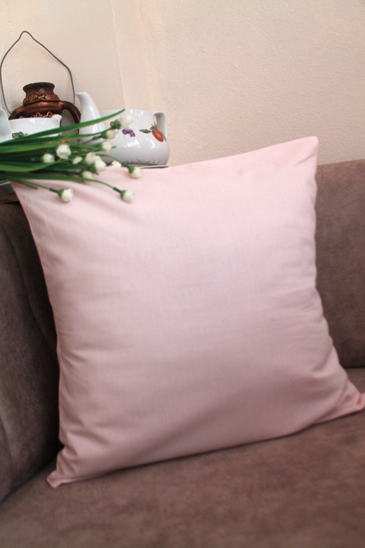  Emtory Home Vanilya Çiçeği Premium %100 Pamuklu Fermuarsız Kırlent Kılıfı 43x43cm Yatak Odası Kırlent