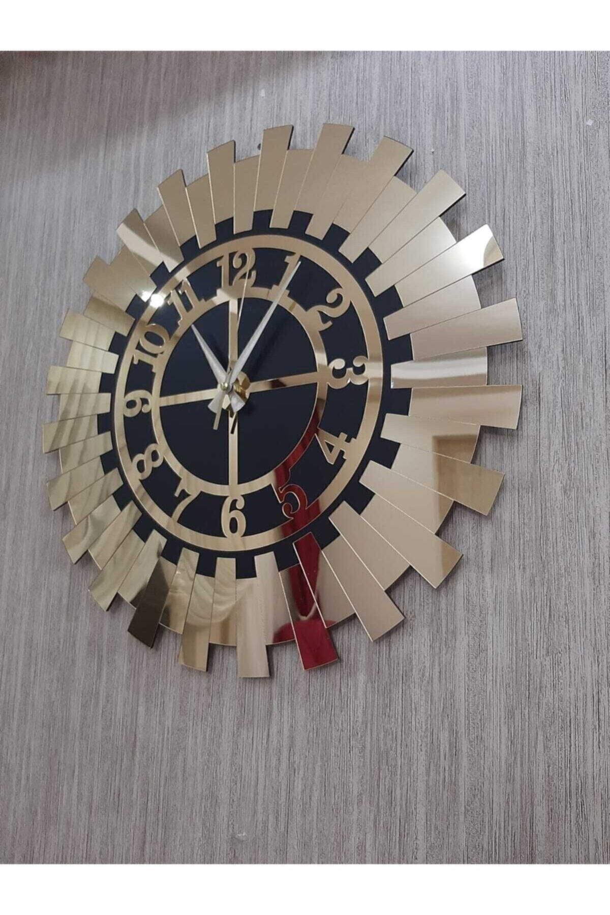 Genel Markalar Modern Gold Güneş Duvar Saati Dekoratif Aynalı Pleksi Türk Rakamlı 40x40