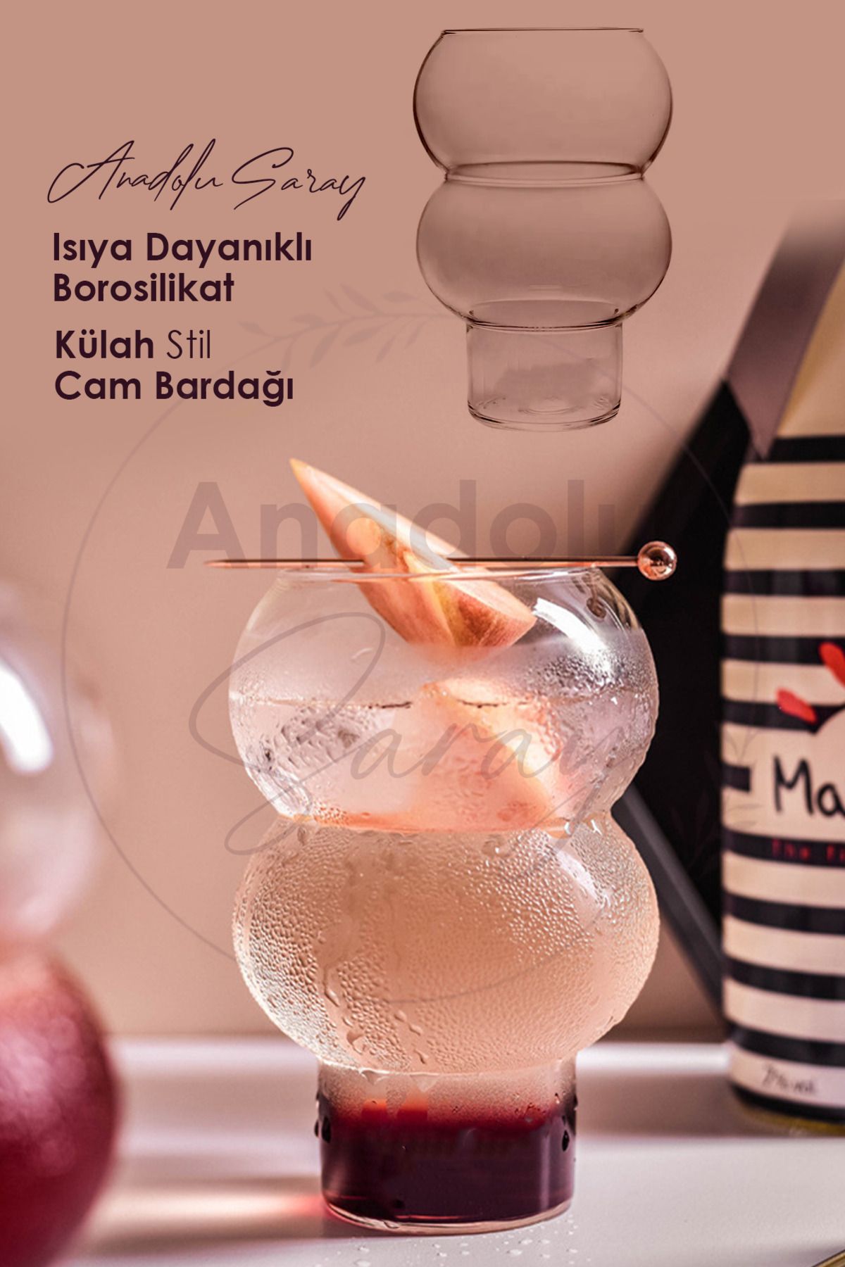Anadolu Saray Çarşısı Isıya Dayanıklı Borosilikat Külah Dalgalı Stil Cam Bardak | Kahve Ve Sunum Bardağı - 1 Adet
