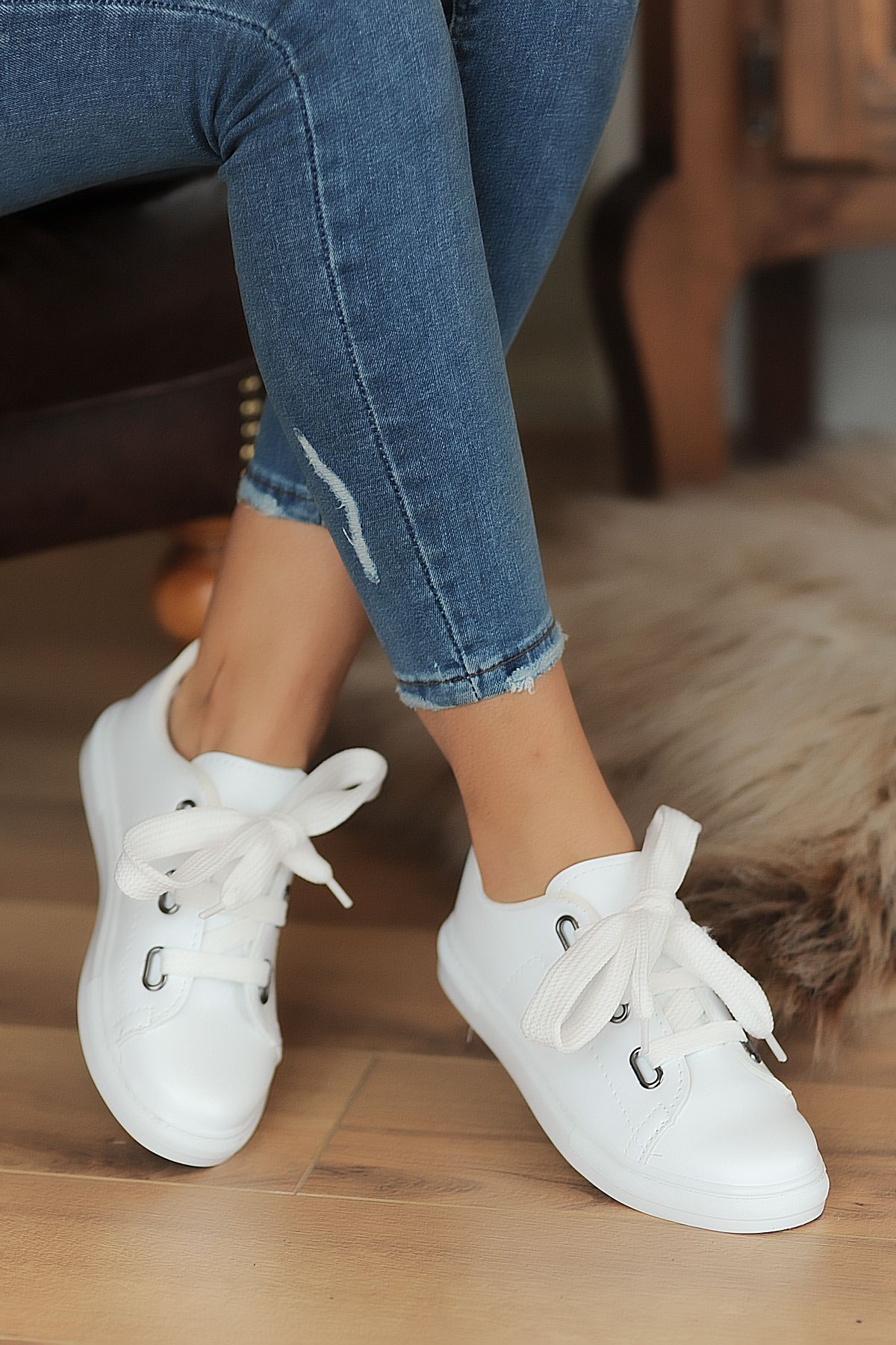 Pembe Potin Beyaz Kadın Spor Sneaker Casuel Günlük Ayakkabı