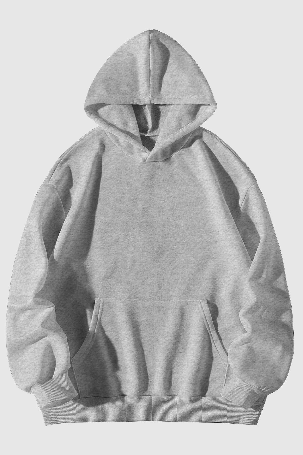 Harmandar Baskısız Gri Kanguru Cepli Kapüşonlu Sweatshirt Hoodie