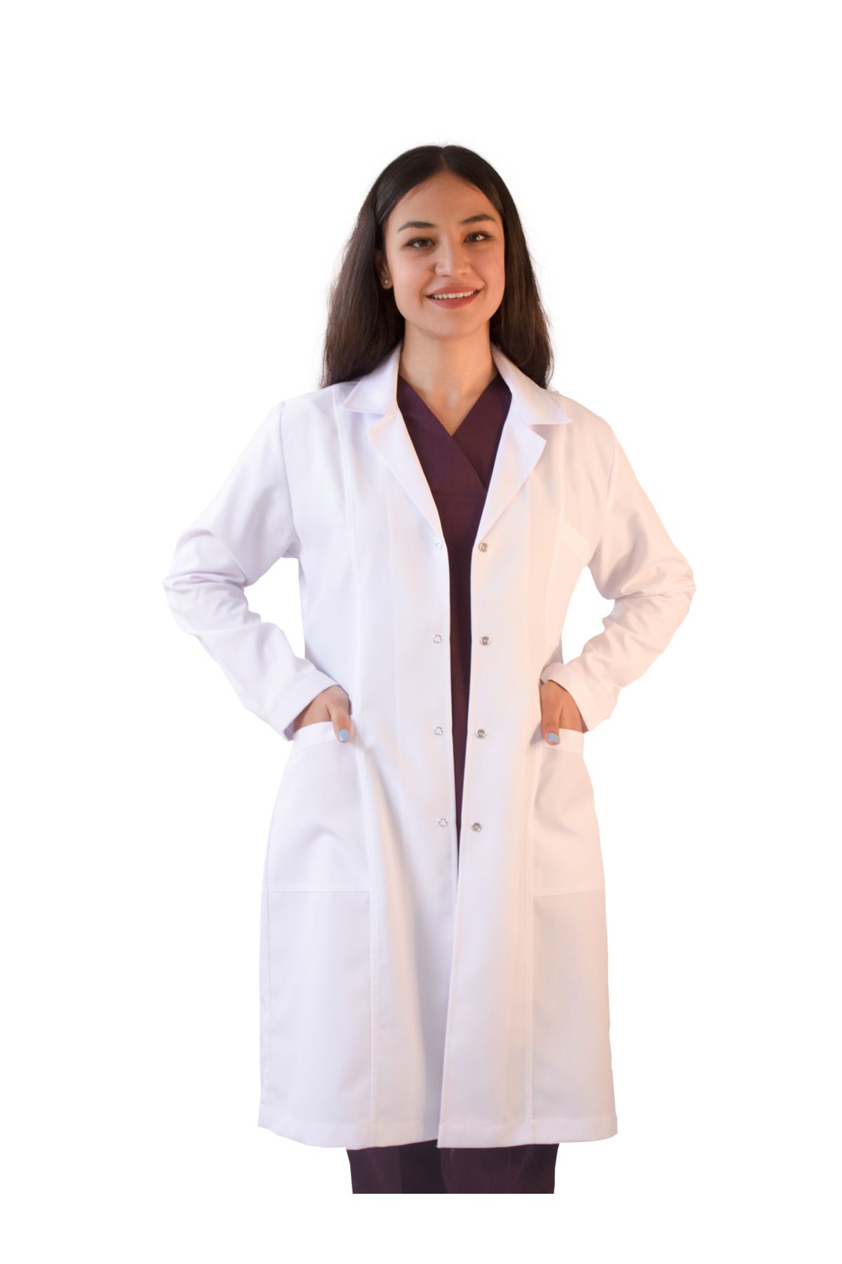 VAYVAYLI Gömlek Yaka Uzun Boy Beyaz Kadın Doktor Öğretmen Laboratuvar Önlüğü