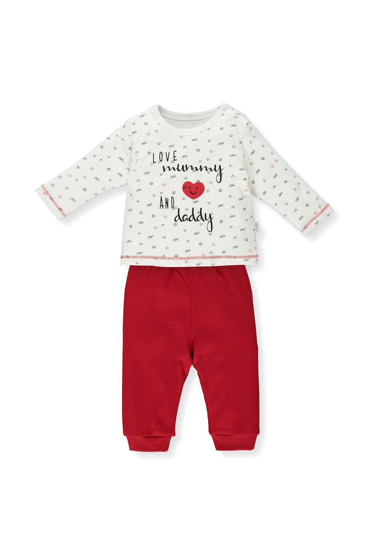 Bebetto Kız Bebek Mum&Dad İnterlok Pijama Takımı Ekru F 1261