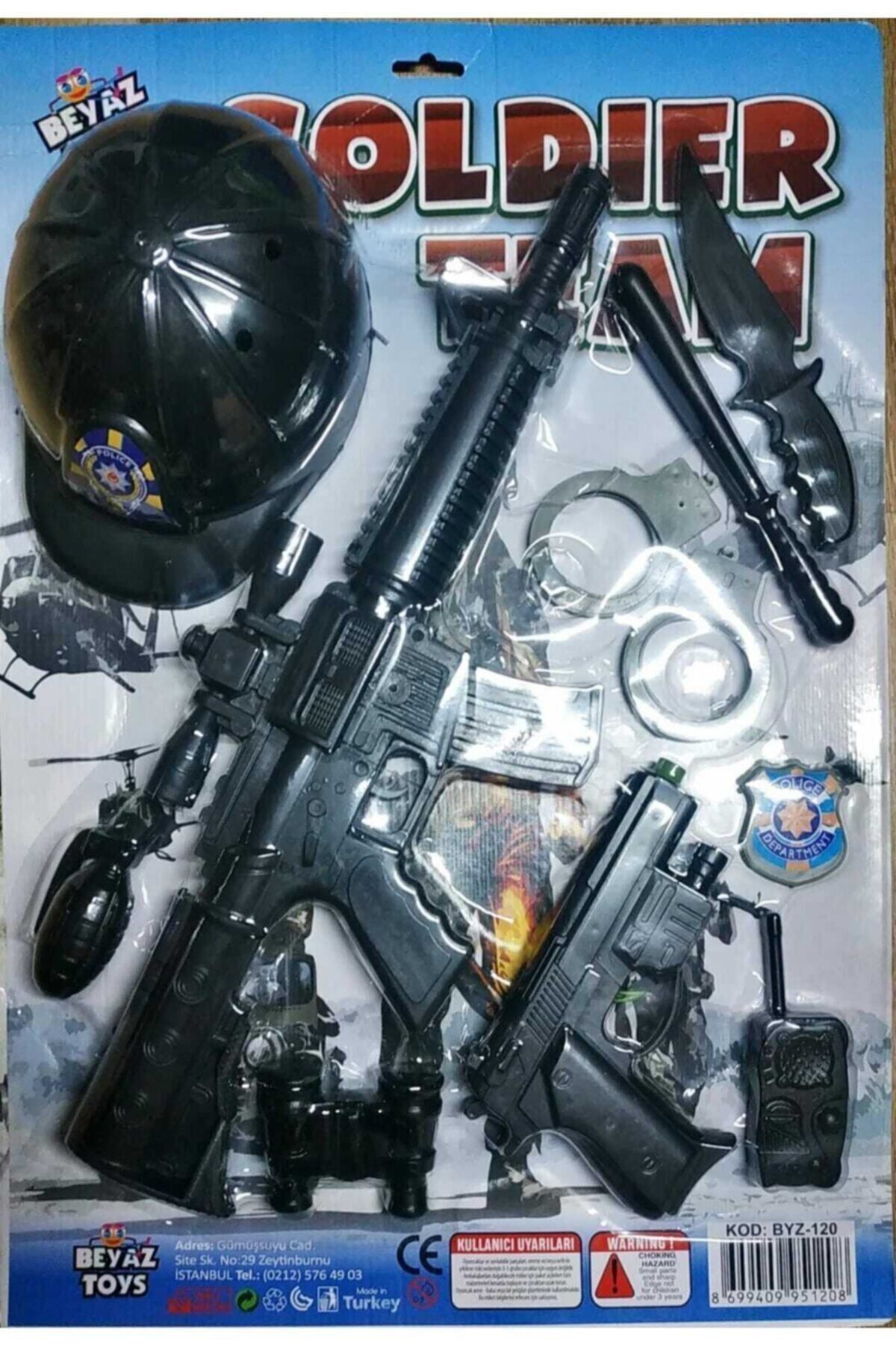 BEYAZ Büyük Boy Polis Seti Oyuncak Silah Tüfek Kelepçe Dürbün Telsiz