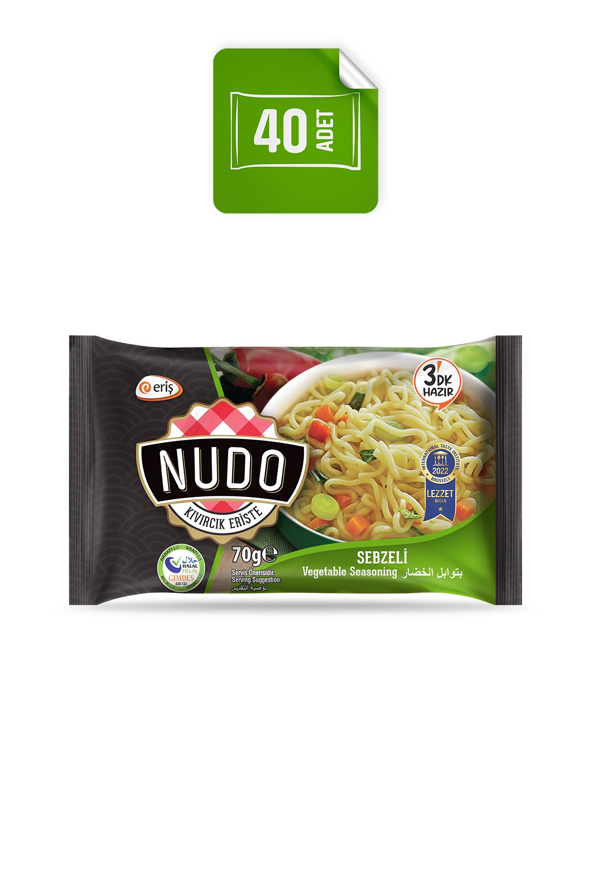 Nudo 40'lı Sebzeli Erişte 70 gr (Poşet)