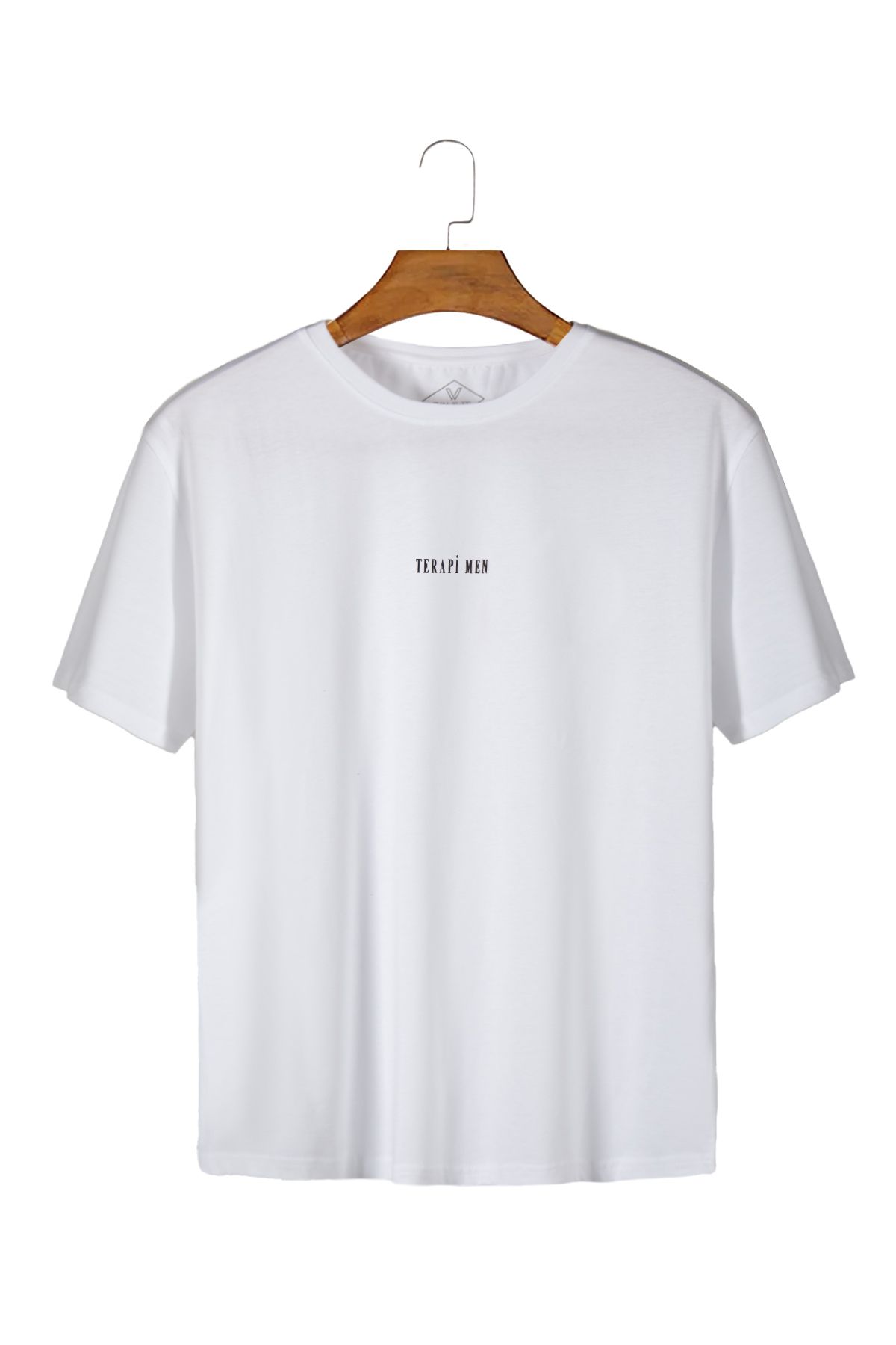 Terapi Men Unisex Beyaz Önü TERAPİ MEN Baskılı Bisiklet Yaka Oversize Kalıp Basic Pamuklu T-Shirt
