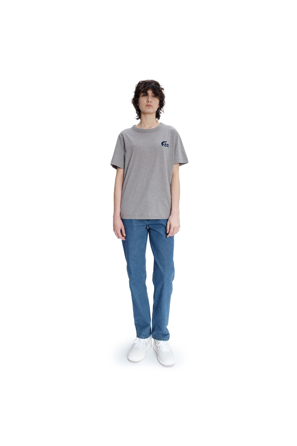Lacoste X A.P.C Unisex Relaxed Fit Bisiklet Yaka Gri T-Shirt