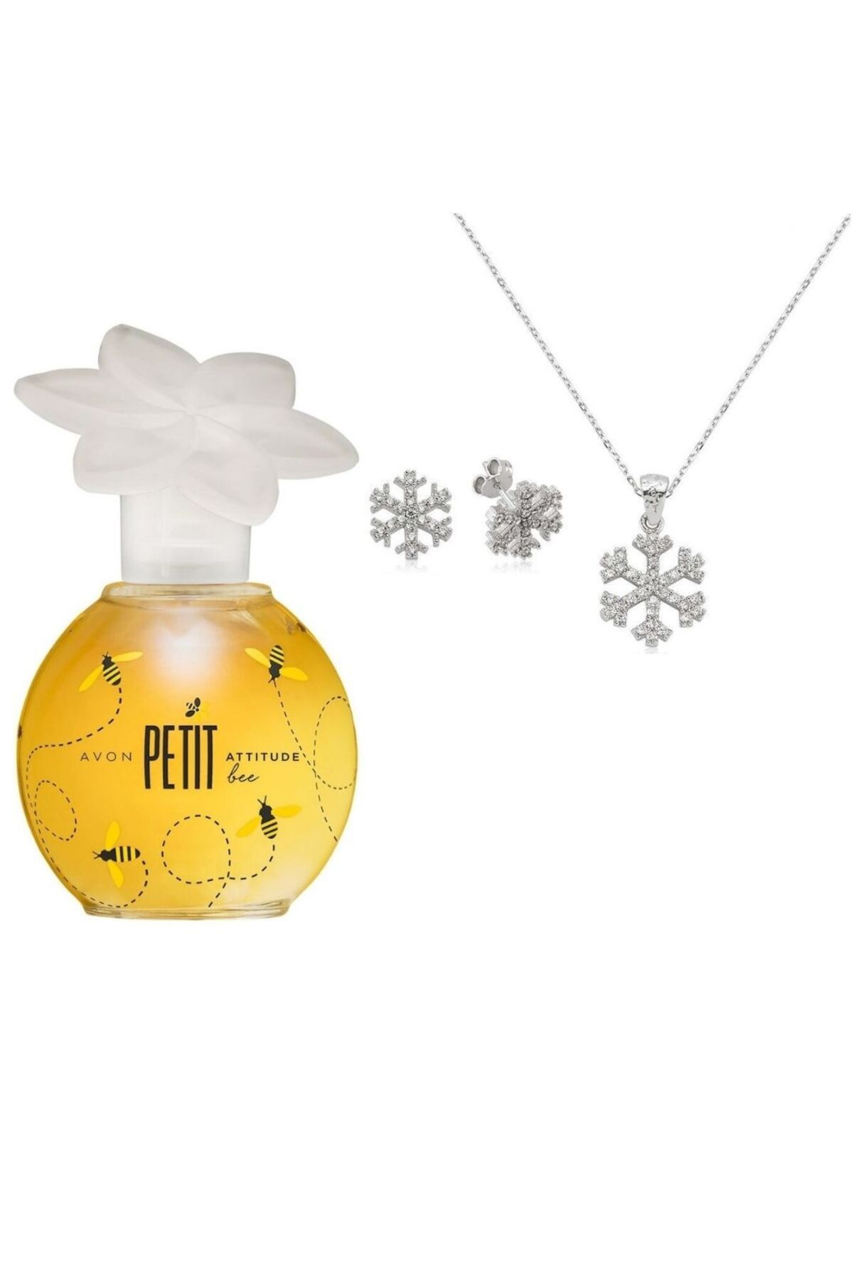 Avon Petit Attitude Bee Kadın Parfüm EDP 50 ml Gümüş Kar Tanesi Kolye Küpe Seti
