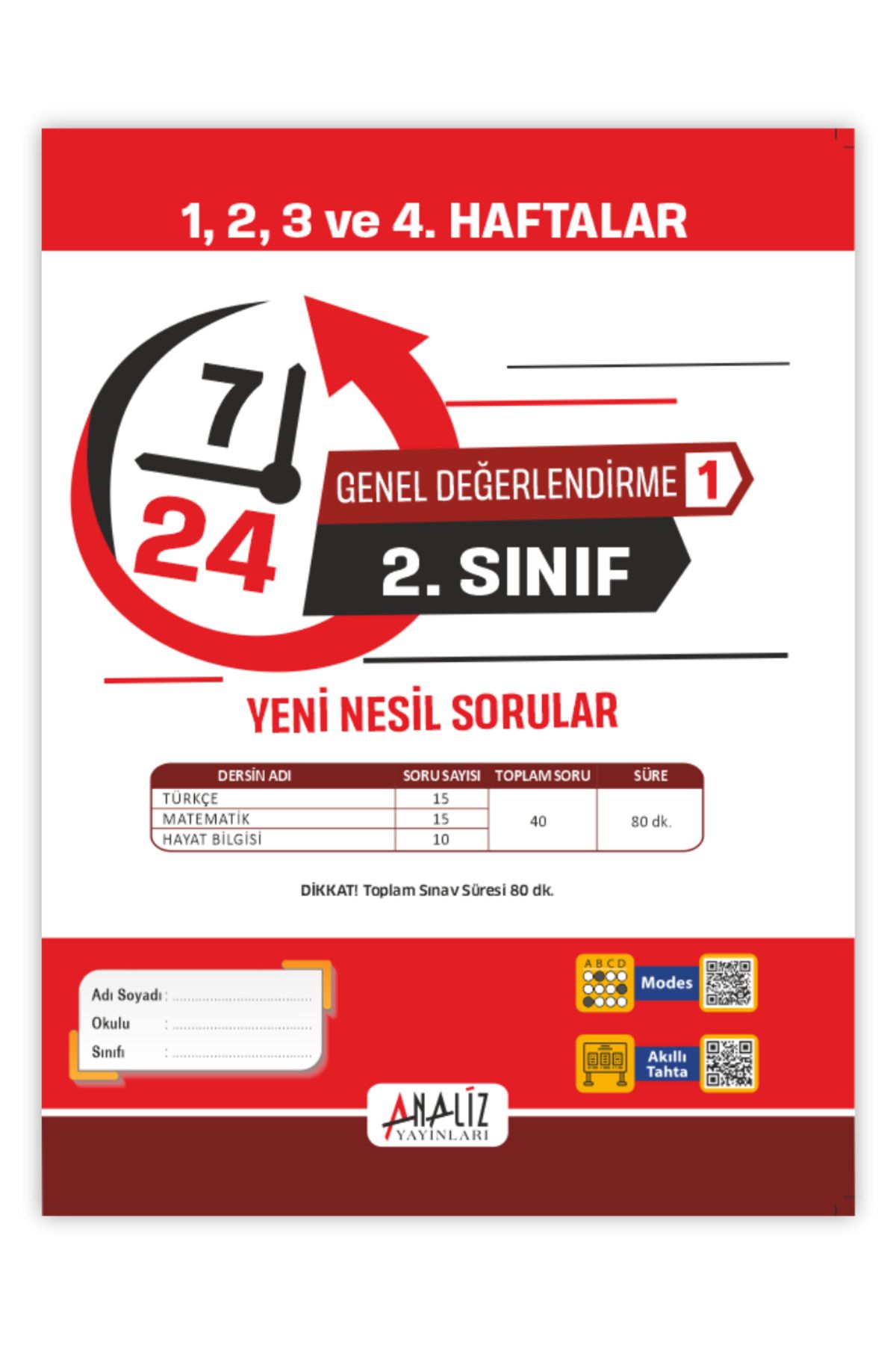 Analiz Yayınları 2.SINIF 7/24 HAFTALIK GENEL DEĞERLENDİRME SINAVI 8'Lİ