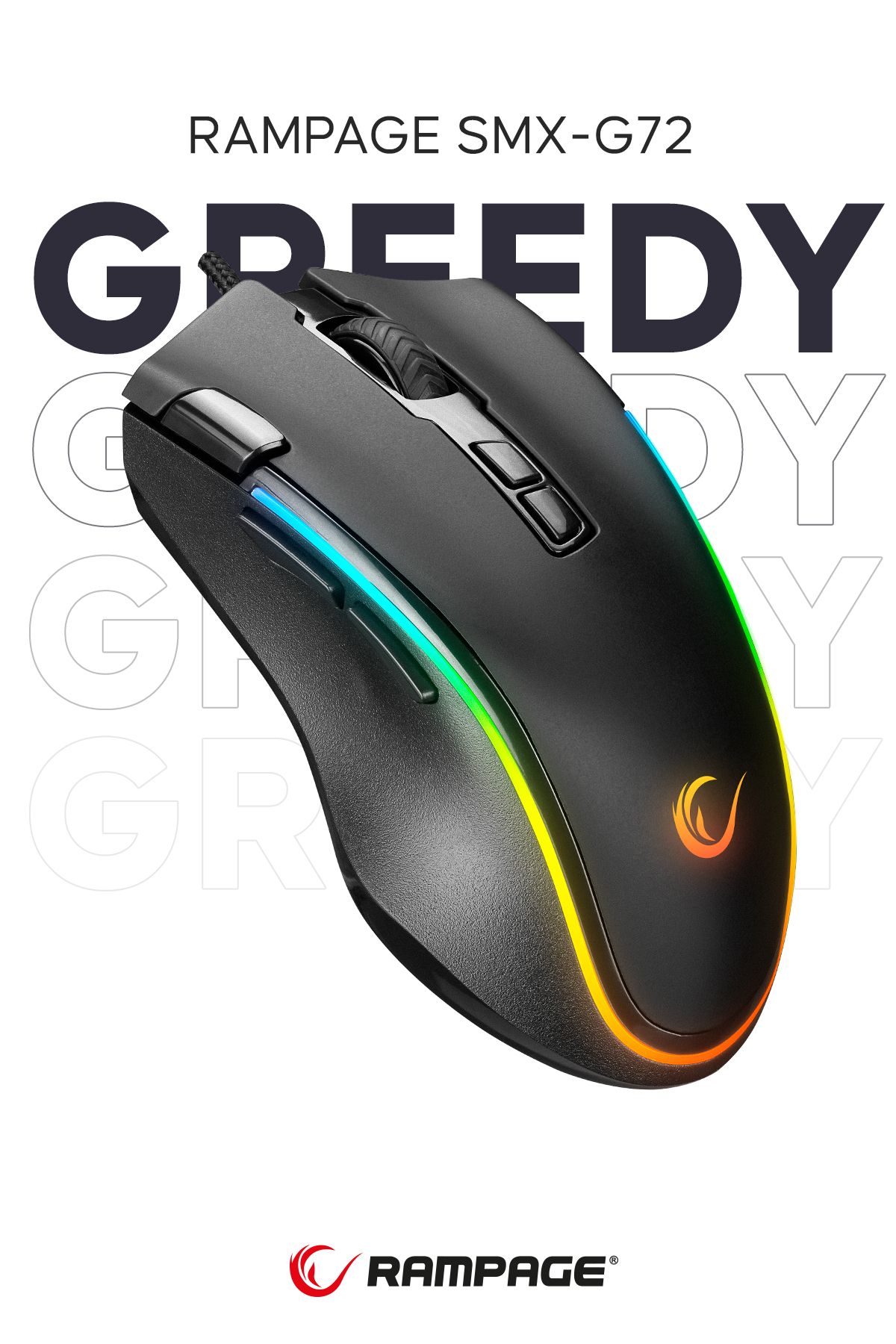 Rampage Smx-g72 Greedy Drag Click 8 Tuşlu Rgb Ledli Makrolu 7200dpı Gaming Oyuncu Mouse