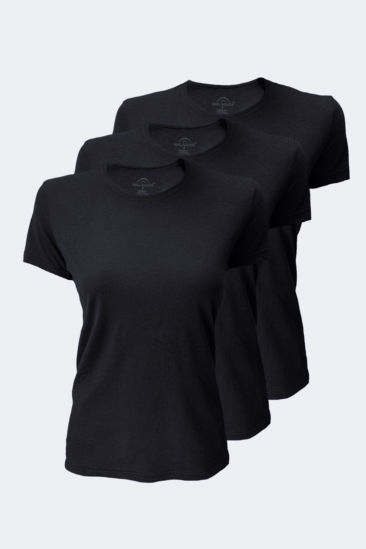 Malabadi Kadın Siyah 3 Lü Paket Basic Yuvarlak Yaka Ince Modal T-shirt 3m7050