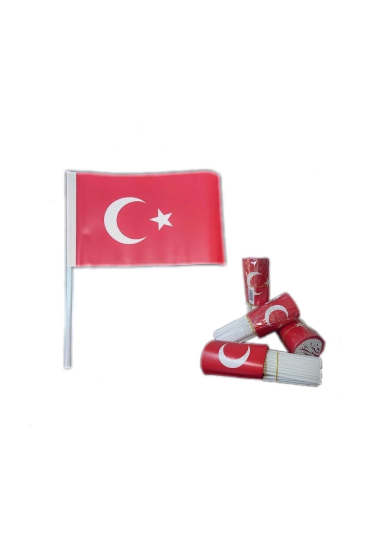 GMG 100 Adet Çubuklu Kağıt Türk Bayrağı Çıtalı Sopalı Ayyıldız Baskılı Bayrak