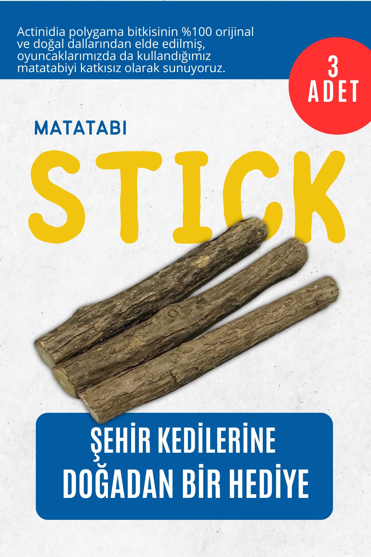 pawdaz Matatabi - Stick (KALIN - 3'LÜ) Diş Temizlemeye Ve Stres Gidermeye Yardımcı Doğal Oyuncak