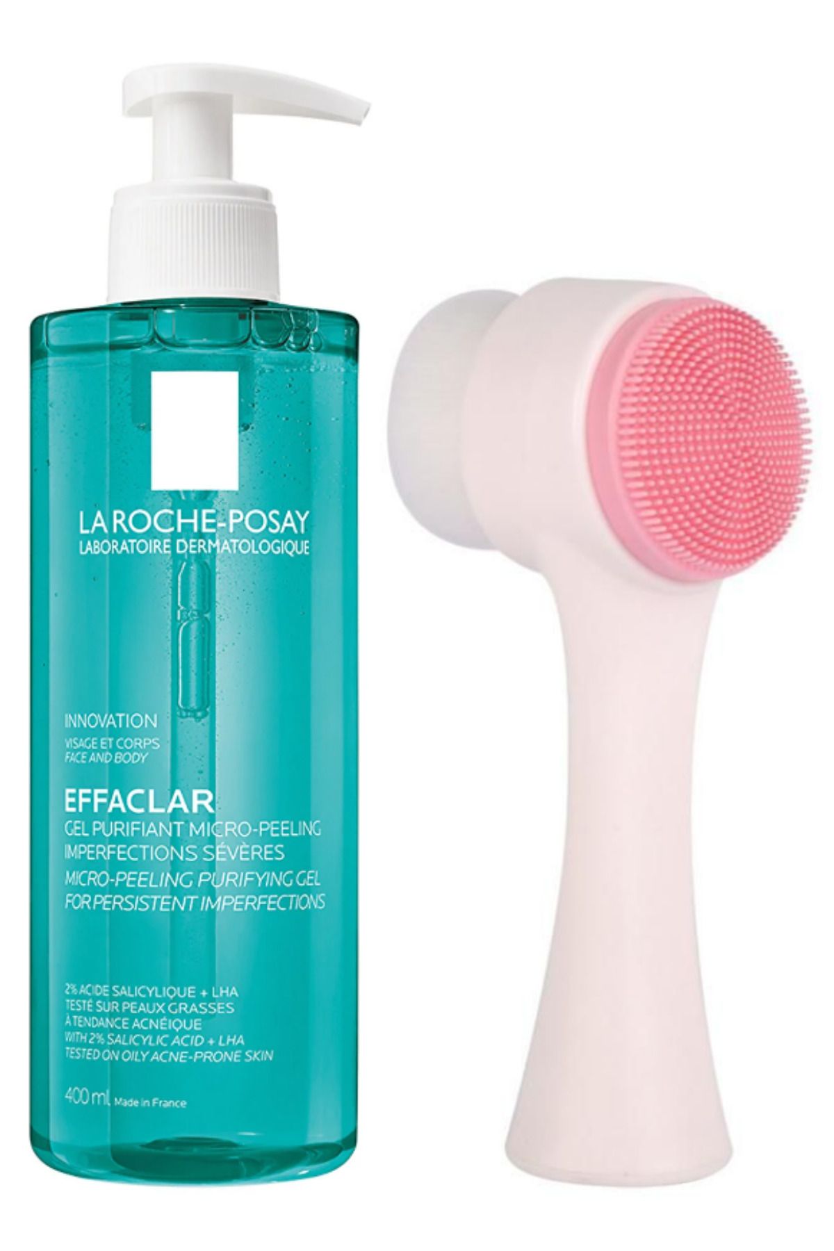La Roche Posay Effaclar Mikro-Peeling Arındırıcı Jel 400 ml ve Temizleme Fırçası- Akneye Eğilim Gösteren Ciltler