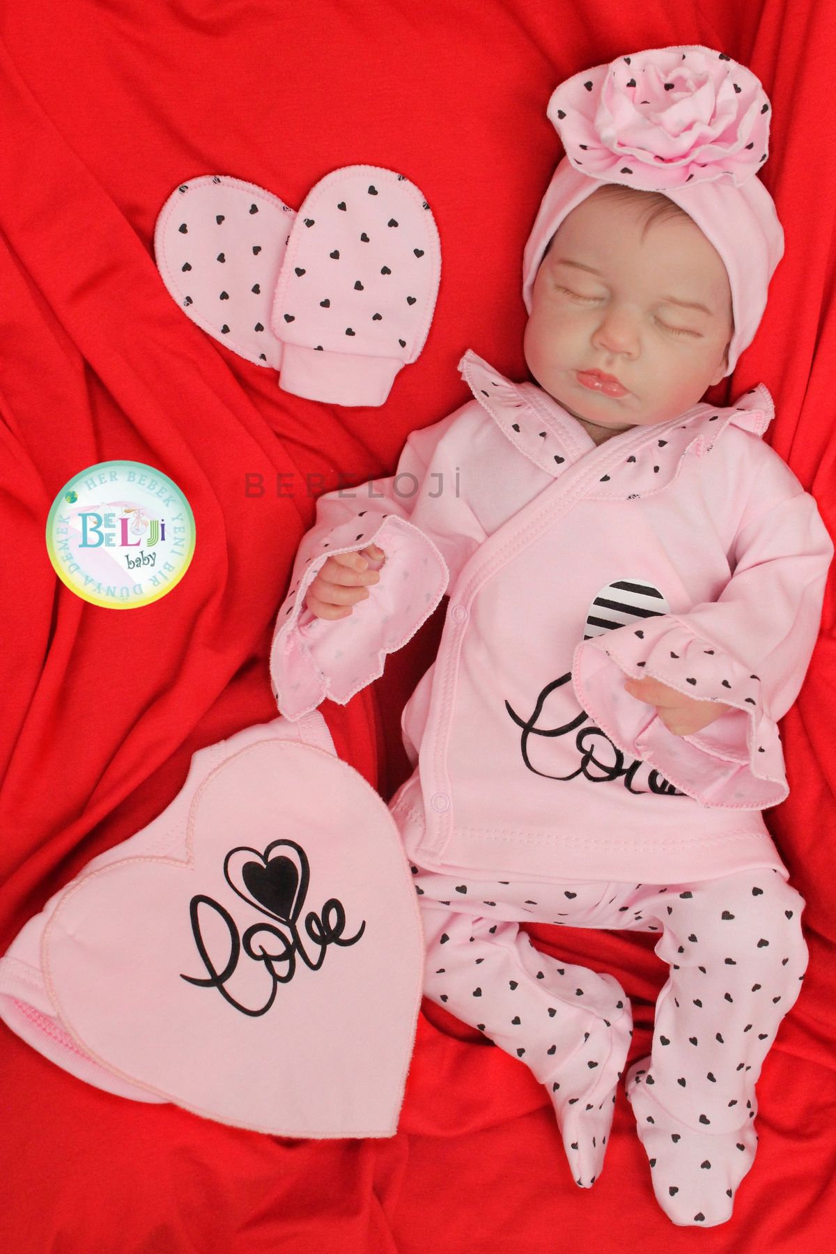Bebeloji Baby Aşk Fırfırlı Kız Bebek Yenidoğan Hastane Çıkışı 5'li Set yenidoğan kıyafeti