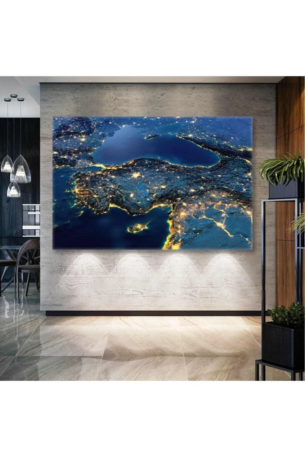 arajans Türkiye Gece Uzaydan Görünüm Night View Şehir Işıkları Kanvas Tablo ART044