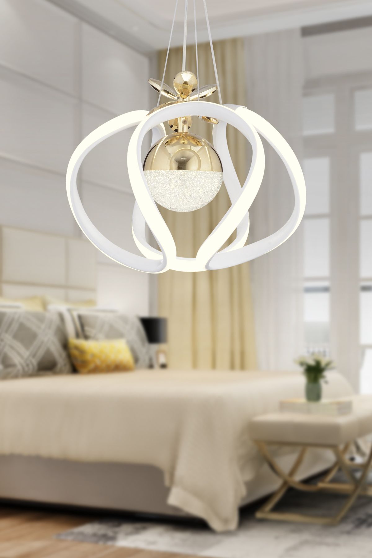 Apliqa Pelin Tekli Beyaz Gold 3 Renkli 40 Watt Ledli Modern Oturma Odası, Koridor, Salon Led Avize