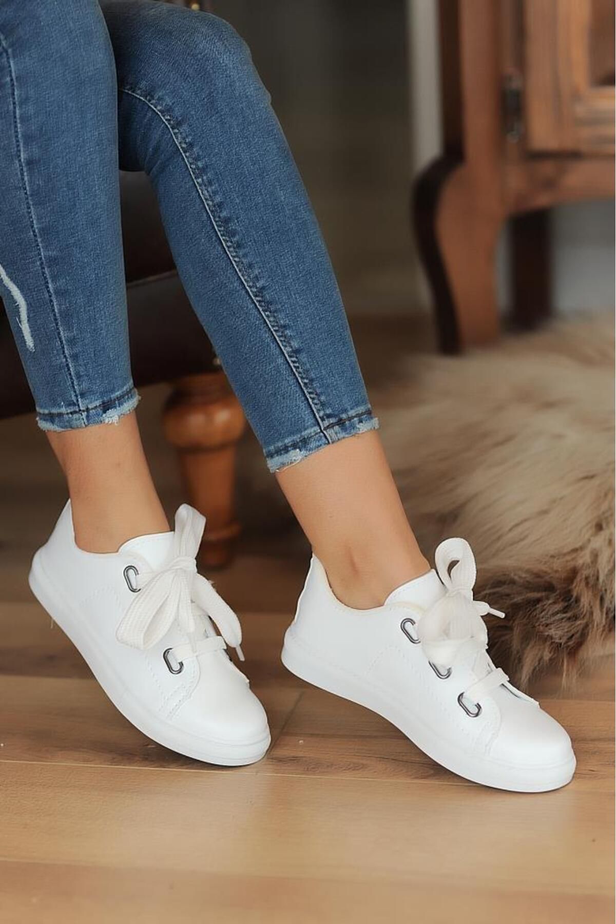 Pembe Potin Beyaz Kadın Spor Sneaker Casuel Günlük Ayakkabı