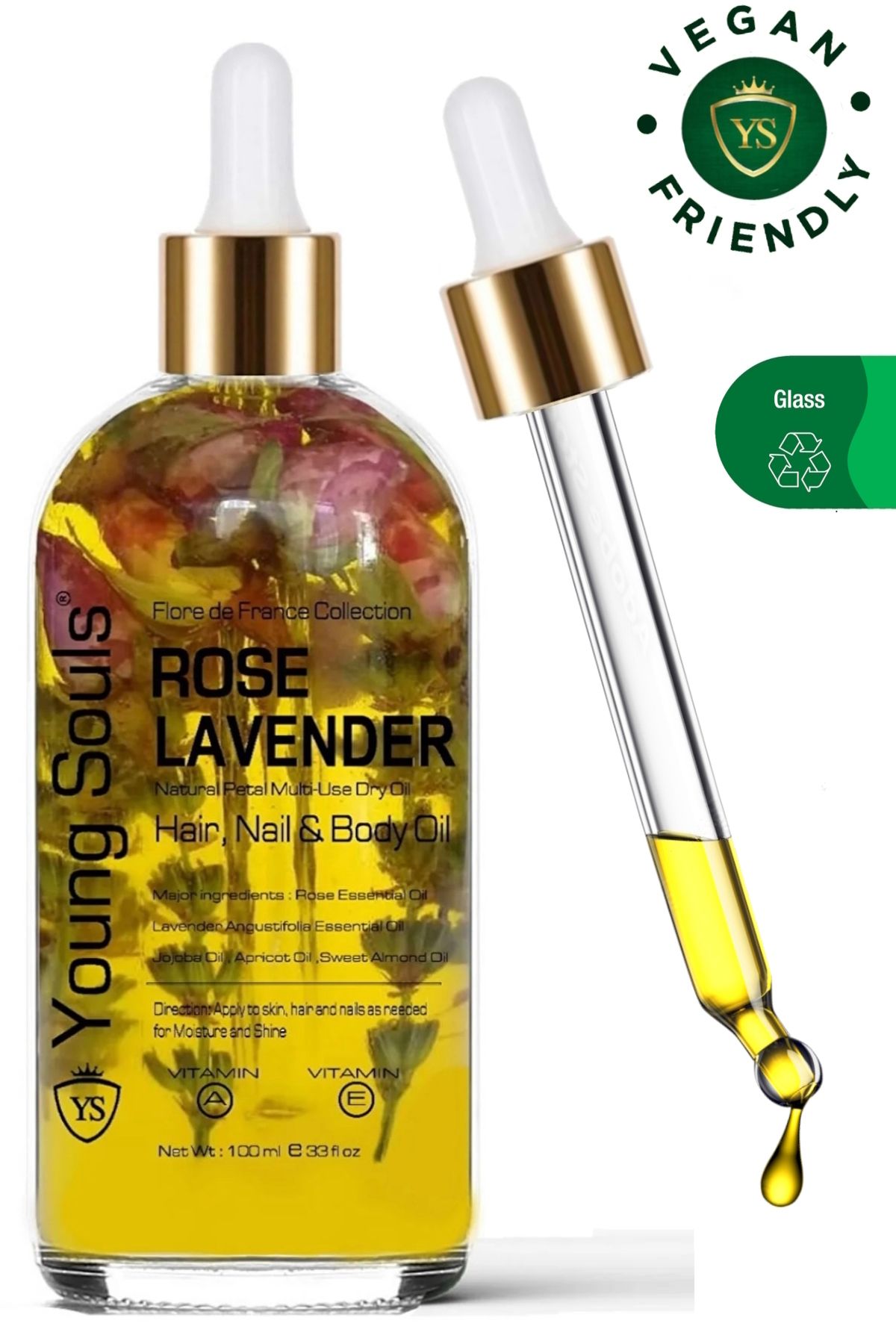 YOUNG SOULS Aromatherapy Rose Lavender Multi Use Oil Gül Lavanta Yüz Saç Tırnak & Cilt Serumu Kuru Yağ 100 Ml