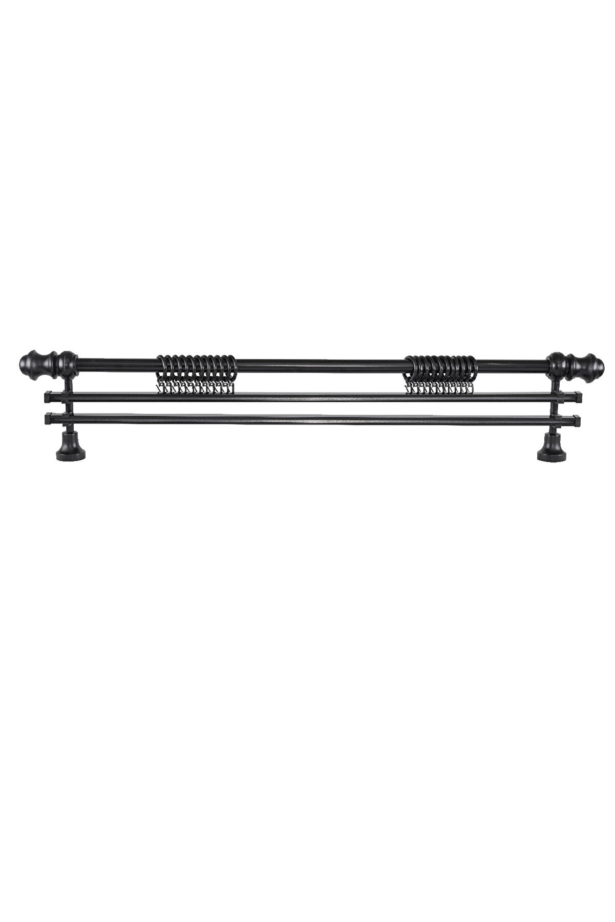 Perdejim Demonte Lale Başlıklı Siyah Ahşap Rustik Perde Askısı 275 CM