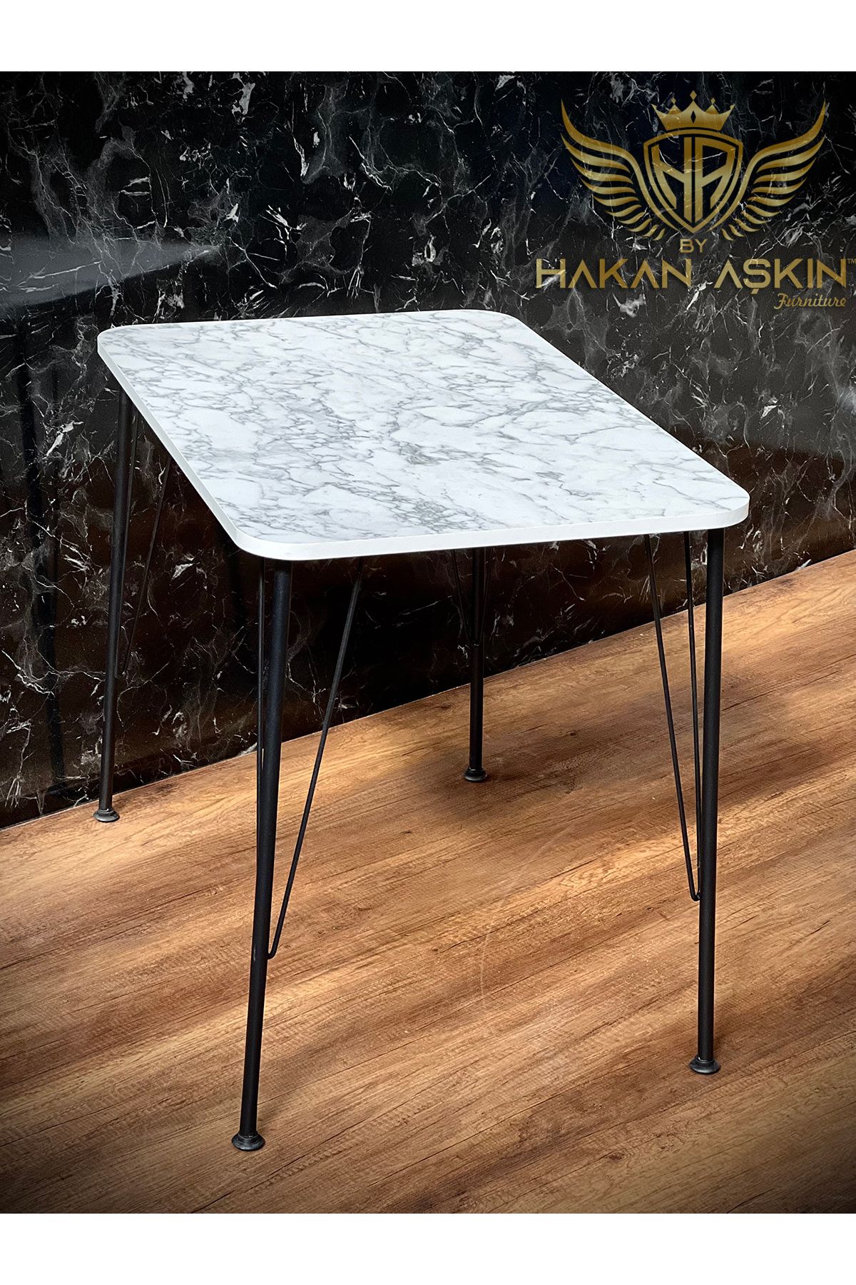 BY HAKAN AŞKIN Siyah Metal Ayaklı 60x90 Cm (tek Masa) Parlak White Marble 2023 Mutfak - Balkon - Çalışma Masası