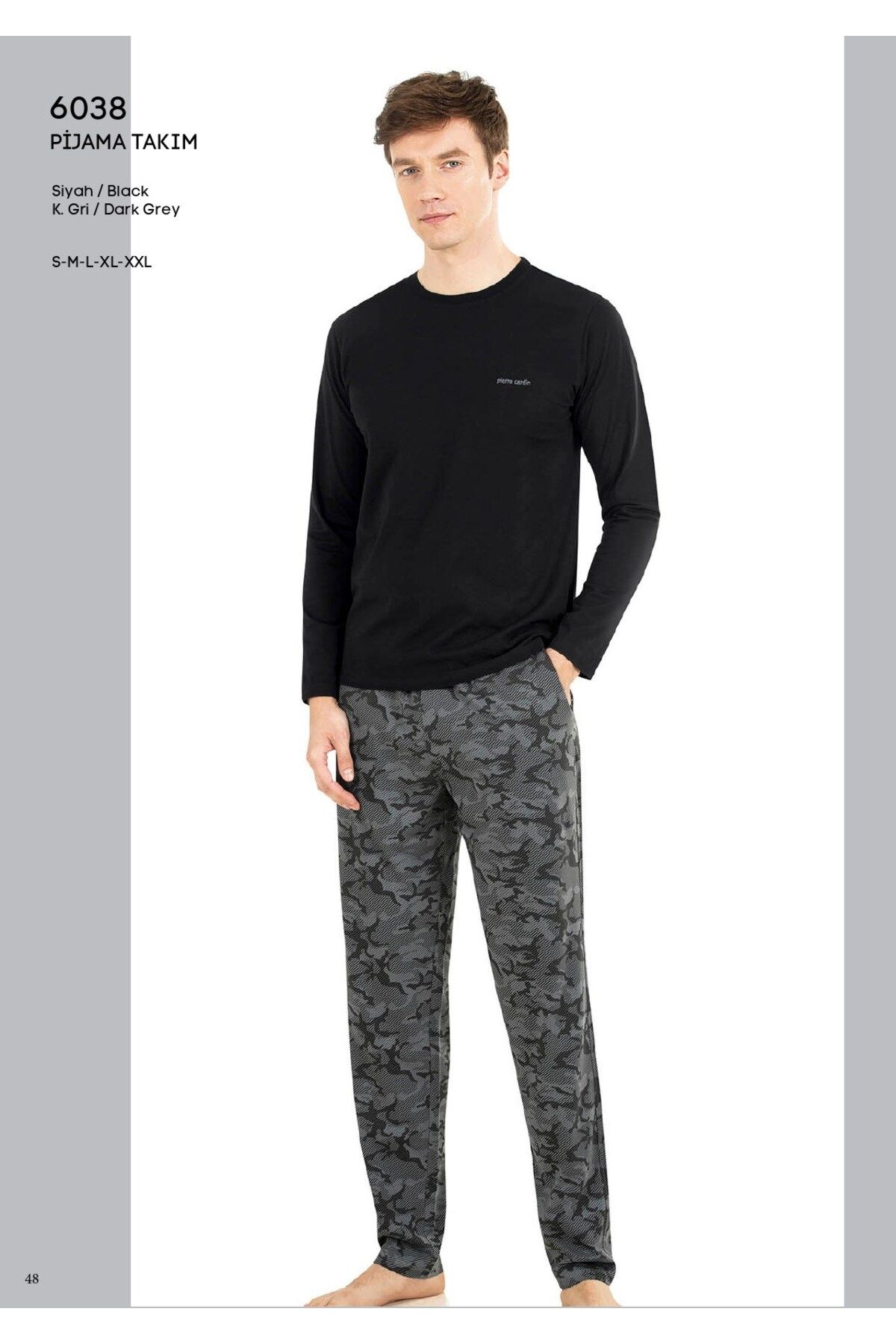 Pierre Cardin 6038 Erkek Siyah Uzun Kollu Pijama Takımı