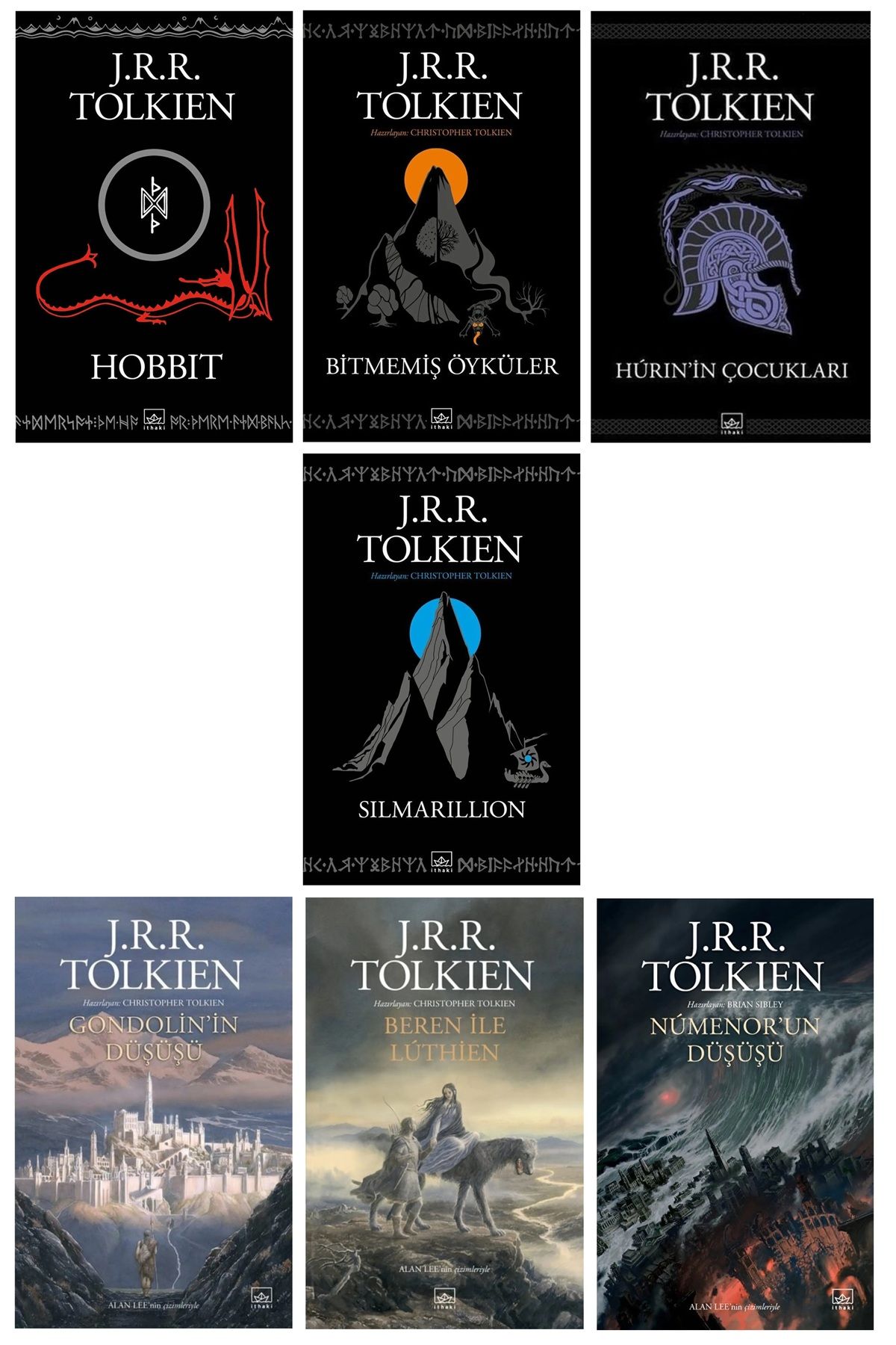 İthaki Yayınları Tolkien 7'li ( Hobbit # Silmarillion # Hurin'in Ç. # Beren İle L. # Gondolin'in D.# Numenor'un D.)