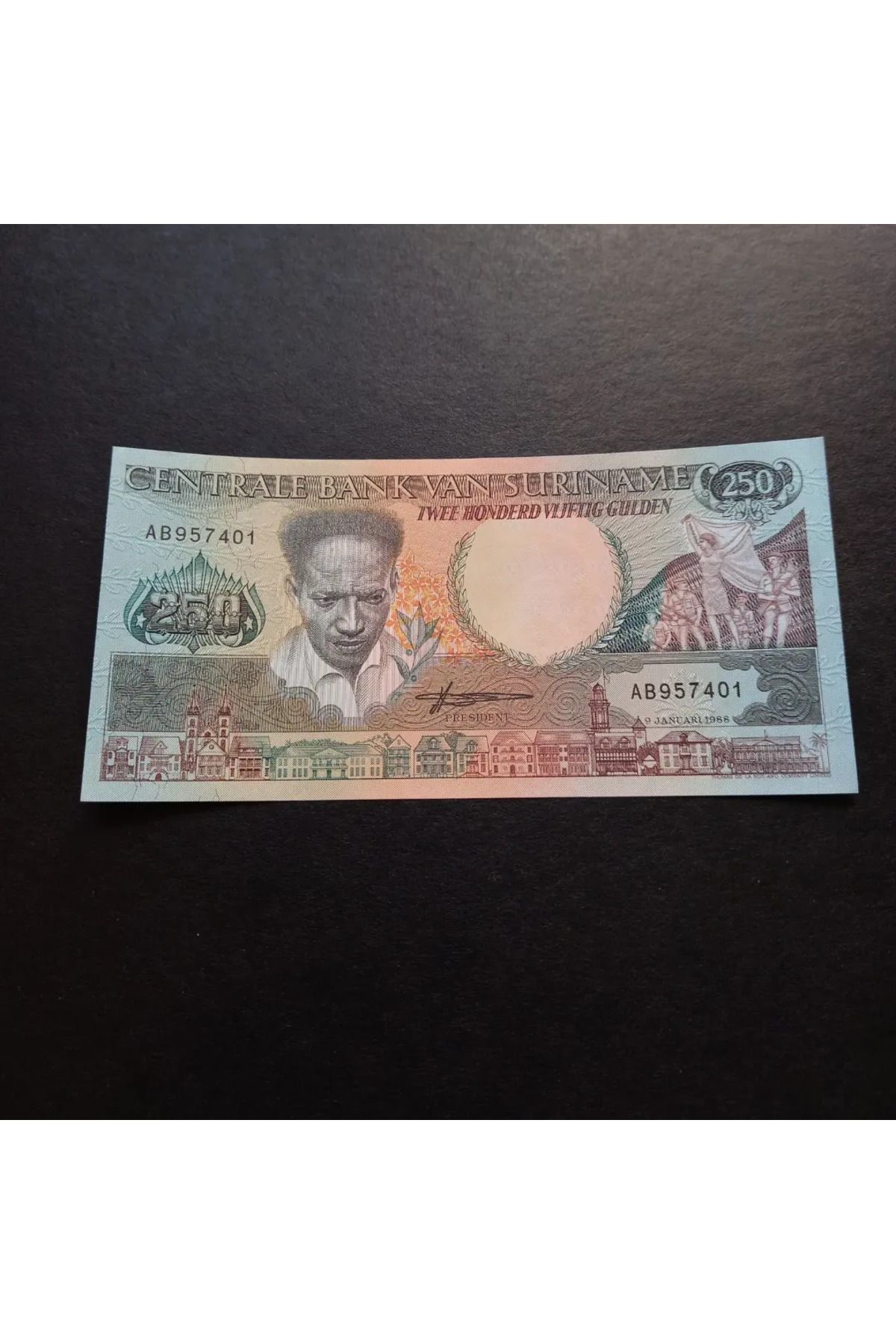 escoines koleksiyon 1988 Surinam 250 Gulden Çil Eski Yabancı Kağıt Para