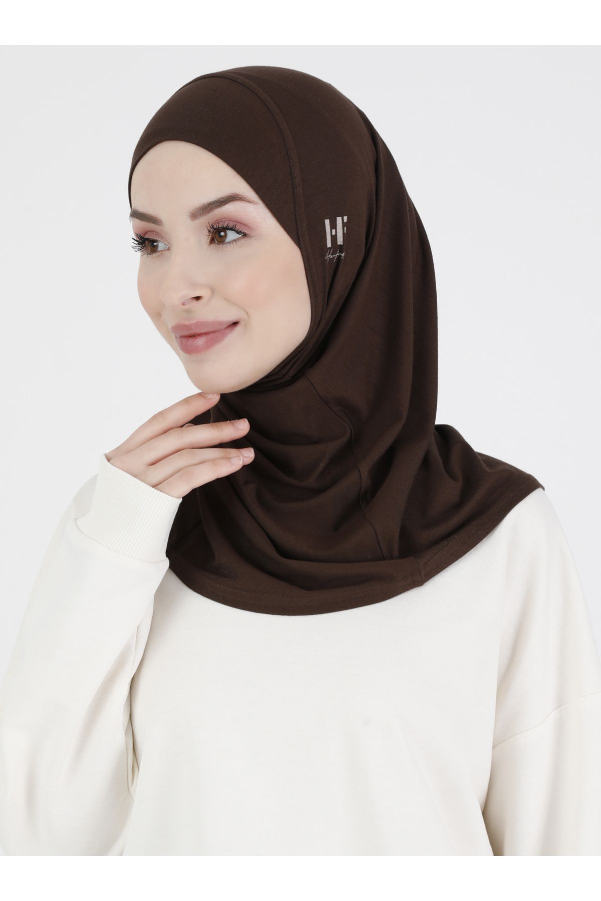 Ecardin Düz Sport Hijab - Premium Athletic Sporcu Hazır Konforlu Tesettür Hijab Bone - Açık Kahve
