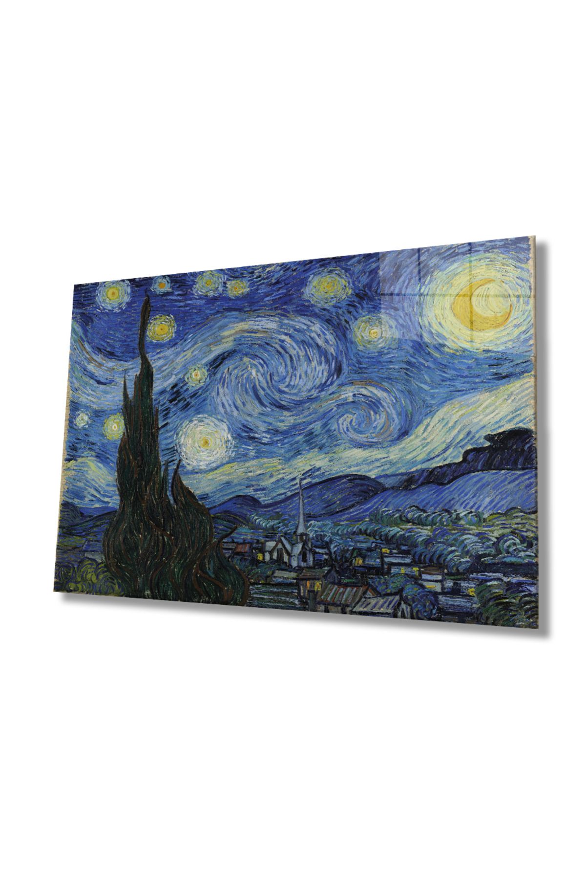 Rosyvien Vincent Van Gogh Yıldızlı Gece Starry Night Sanat Cam Tablo, Ev Ofis Duvar Dekoru Hediyelik Temperli