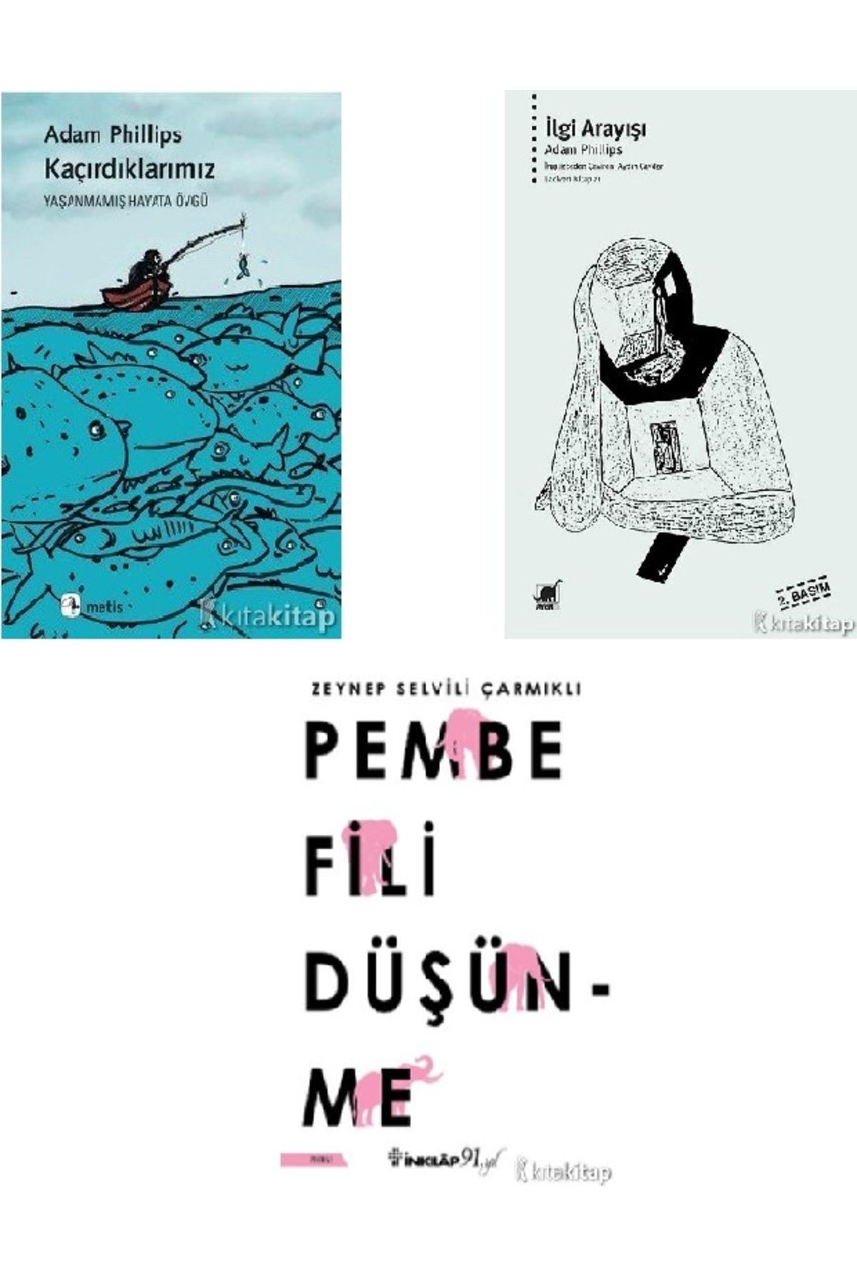 Kronik Kitap Pembe Fili Düşünme-Kaçırdıklarımız-İlgi Arayışı-Adam Phillips- Zeynep Selvili Çarmıklı 3 KİTAP SET