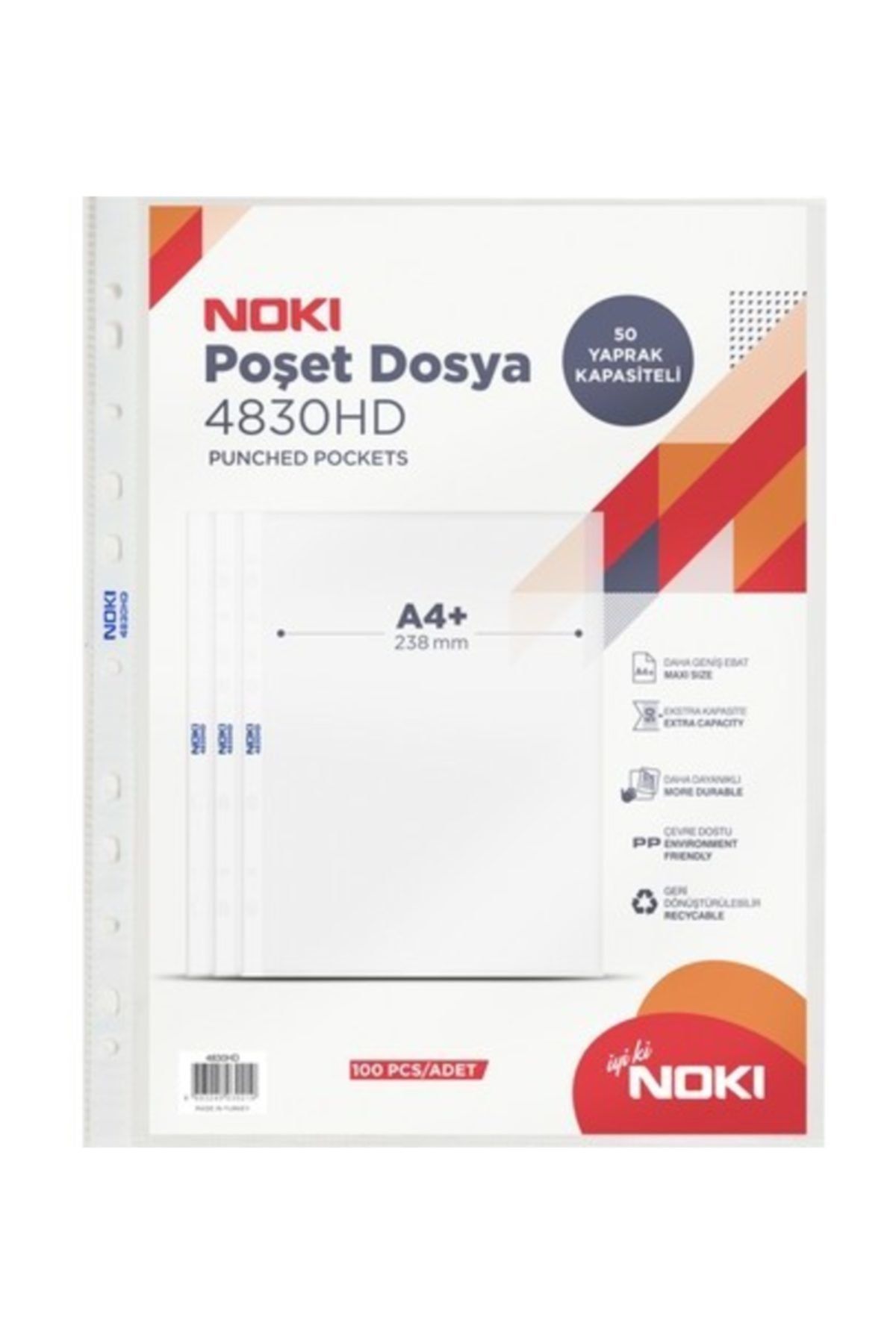 Noki 4830 Hd Yüksek Mikronlu 100'lü 1 Pk Şeffaf Dosya Föy Poşet Dosya