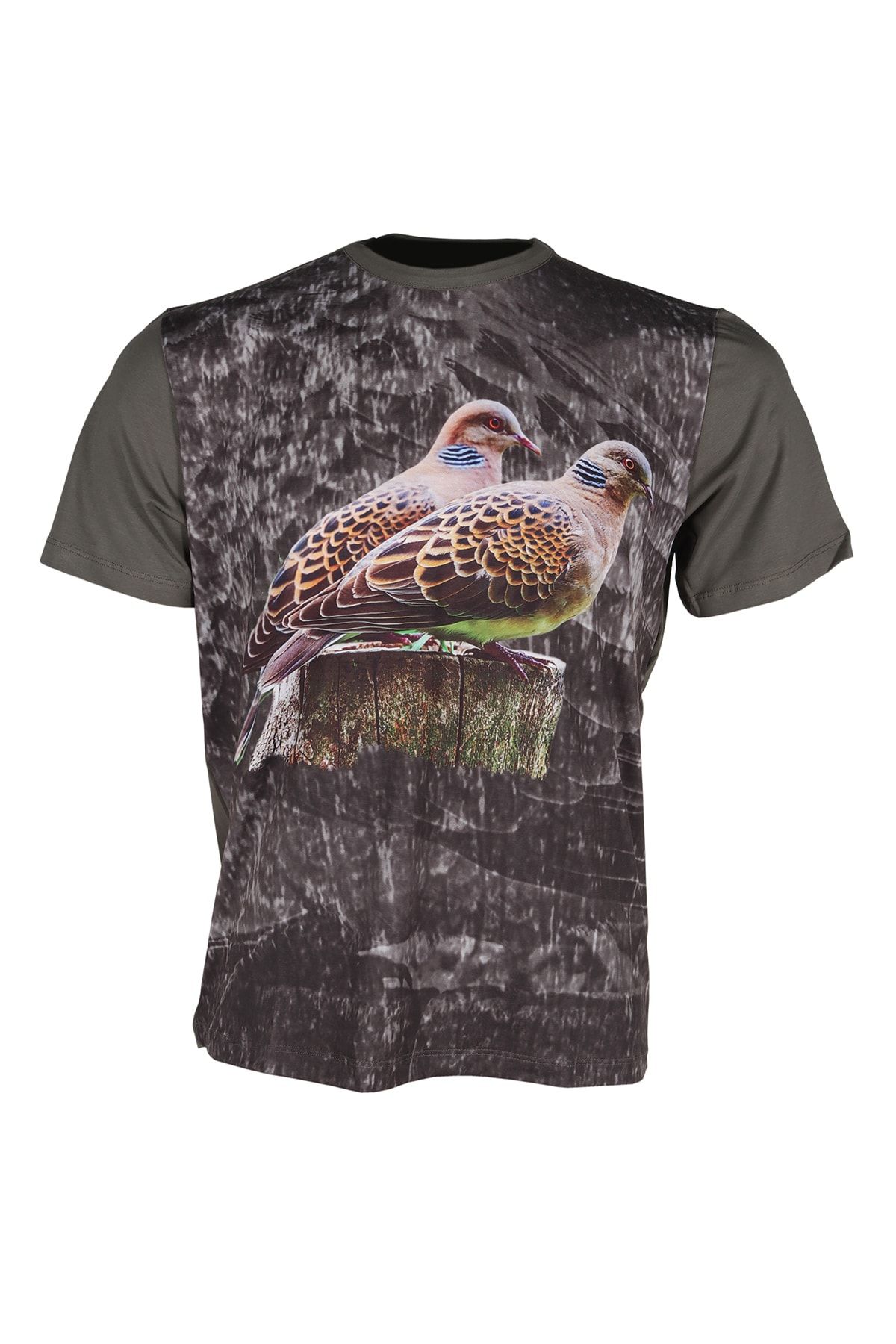 Dark Forest Sıfır Yaka Kısa Kol Haki-üveyk Desenli Avcı Ve Outdoor T-shirt