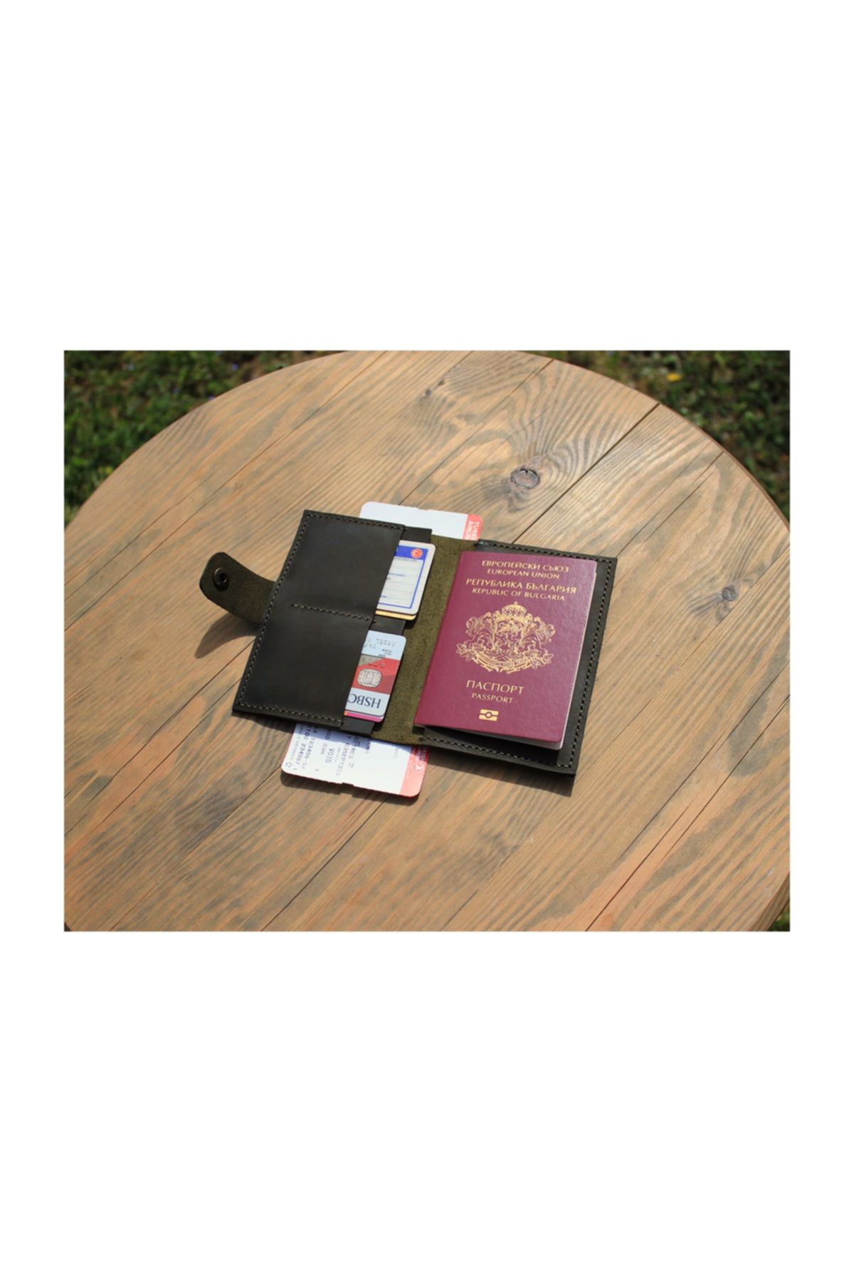 BobinCraft Navi Deri Pasaport Cüzdanı Olive