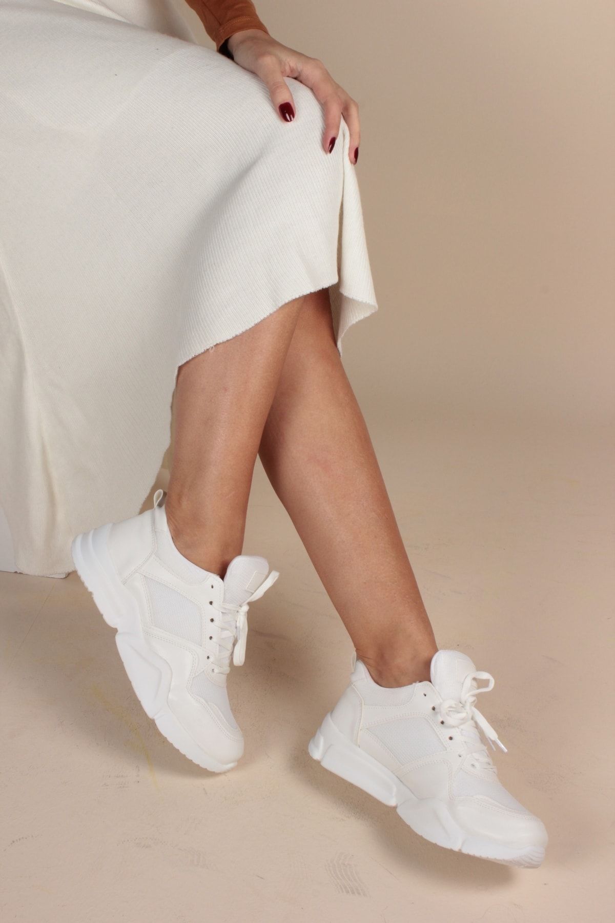İnan Ayakkabı Beyaz Cilt File Kadın Spor Ayakkabı Y2929