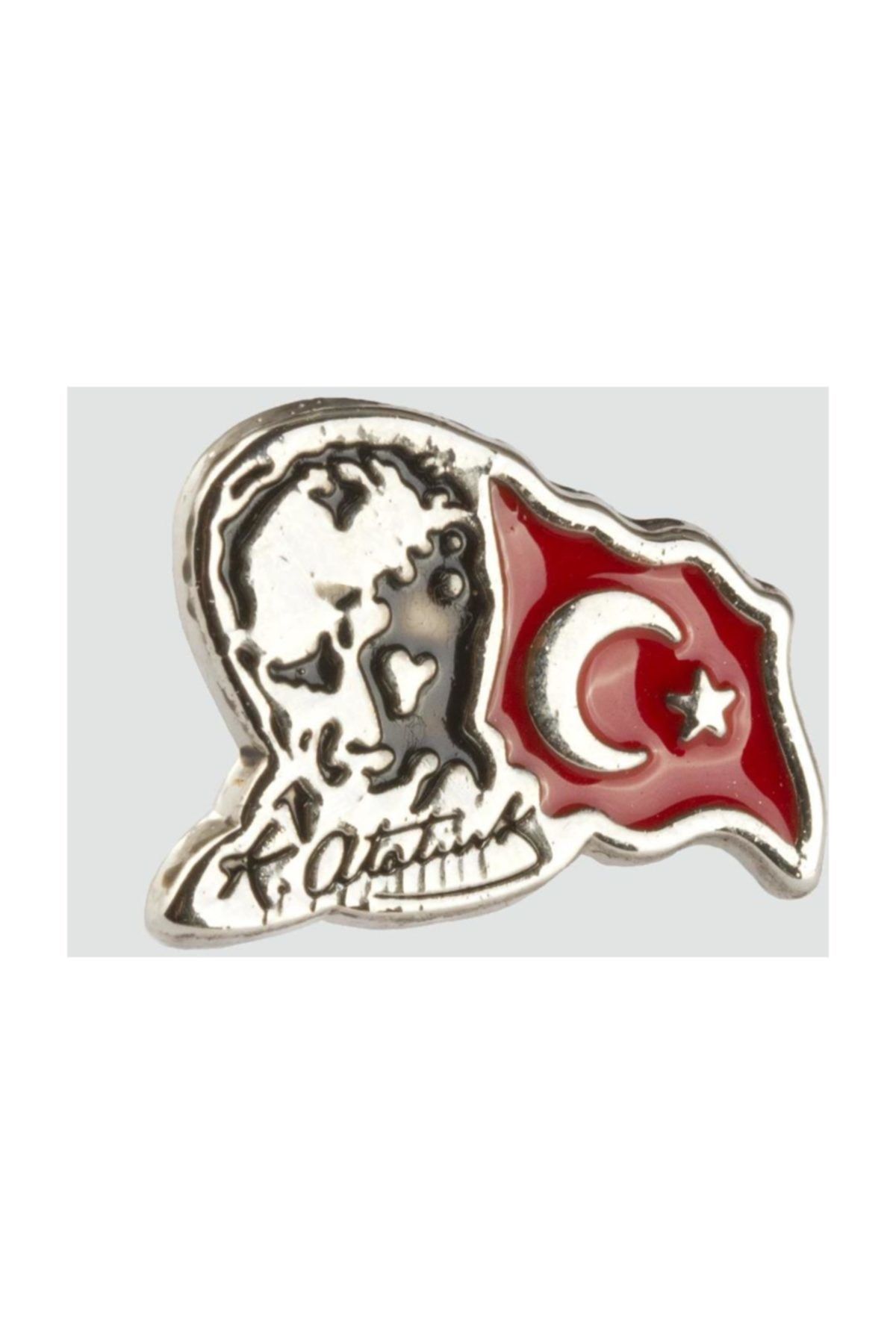 AKIN AKSESUAR HEDİYELİK Ay Yıldız Tük Bayrağı Atatürk Resimli Gümüş Rengi Yaka Rozeti